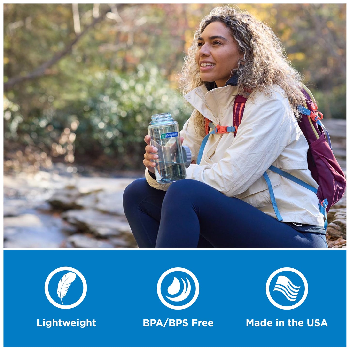 Nalgene 32 oz Wide Mouth Water Bottle | BPA-Free, Durable & Leak Proof, Lightweight Bottle for Hiking & Gym, Work & Travel, Baby Blue