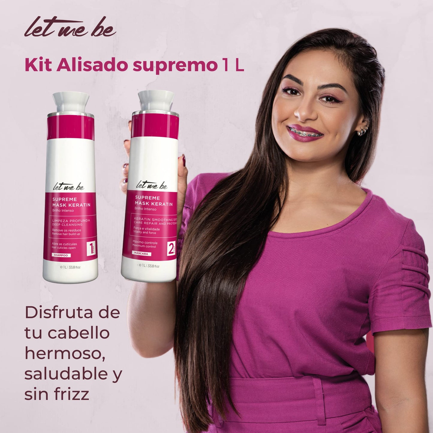 Let Me Be Keratin Hair Kit – Progressive Supreme Mask & Deep Cleansing Shampoo 2x1L (33.8 fl oz) – Frizz Control, Intense Shine – Professional Smoothing System for All Hair Types