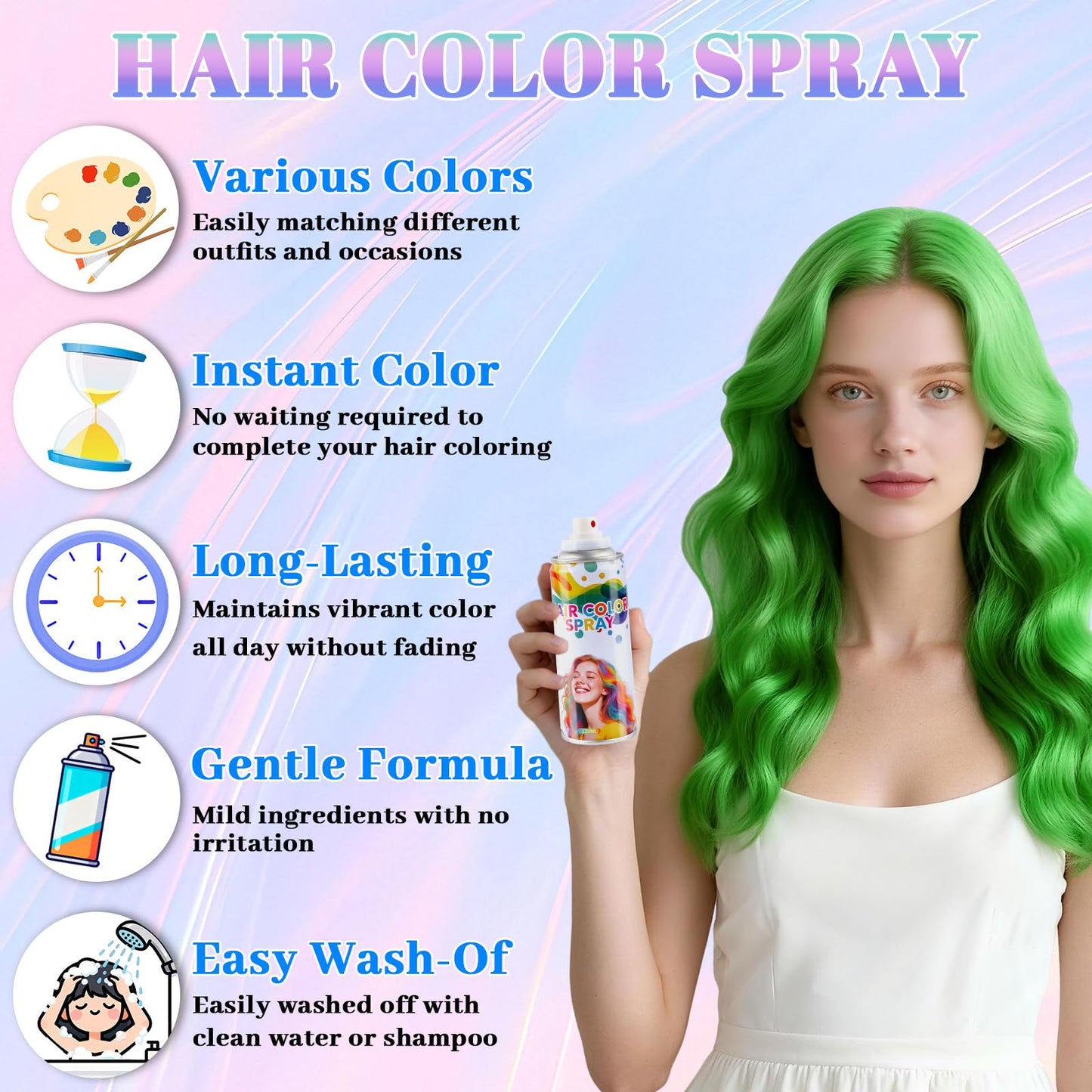 Temporary Hair Color Spray,St Patrick's Day Outfit,Non-Stick Hairspray for Women Men,One-day Washable Hair Dye Spray for Party Halloween Cosplay DIY Christmas (Green)
