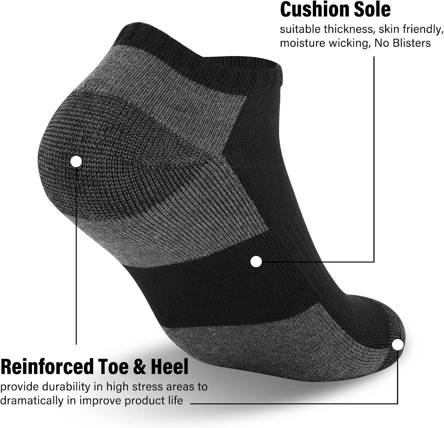 Men's Cushioned Ankle Socks - 12 Pack Low Cut Breathable Casual Socks | Fits Shoe Size 6-11
