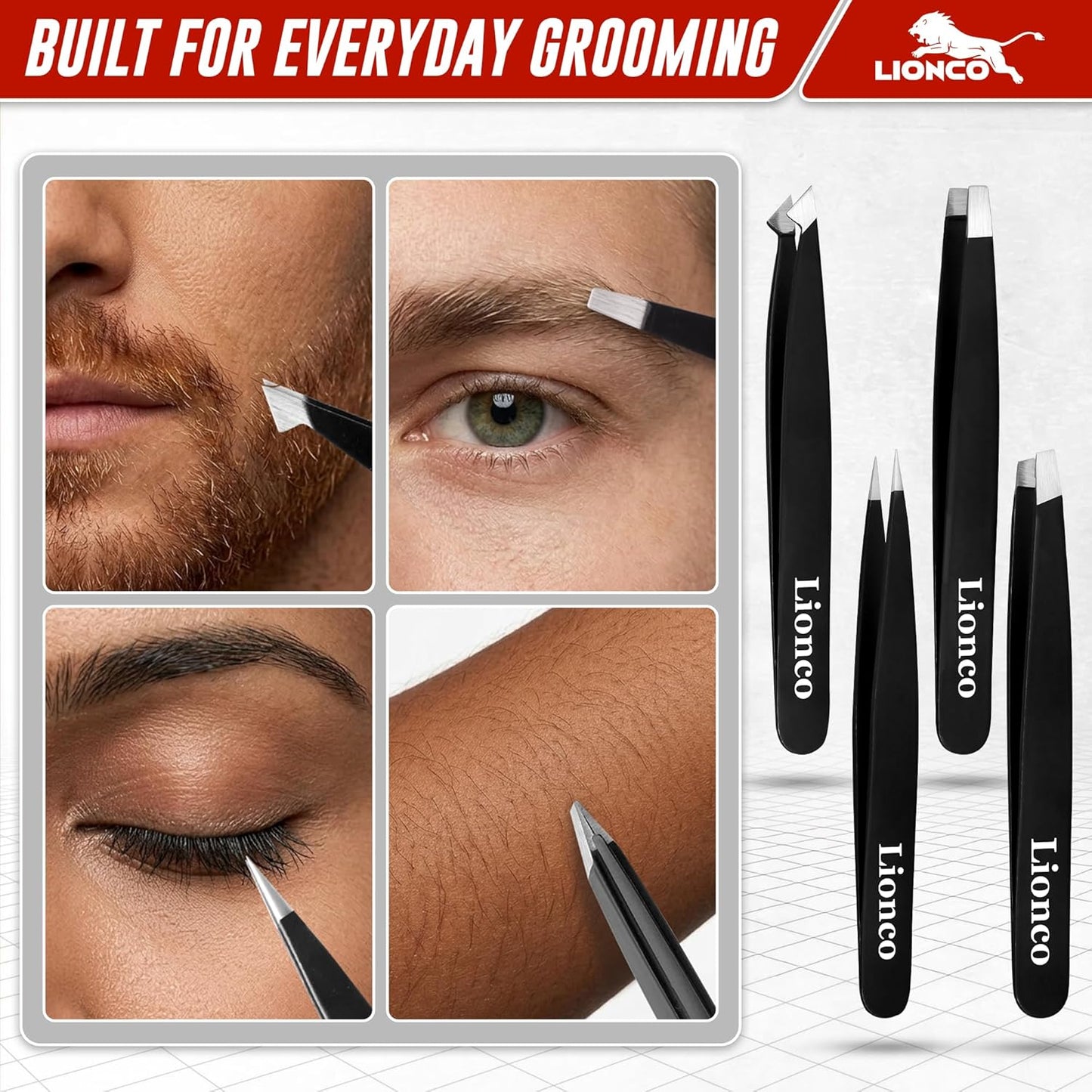 Professional 4PCS Tweezer Set - Stainless Steel Eyebrow & Facial Hair Removal Kit | Precision Grooming Tools for Men & Women (Black)