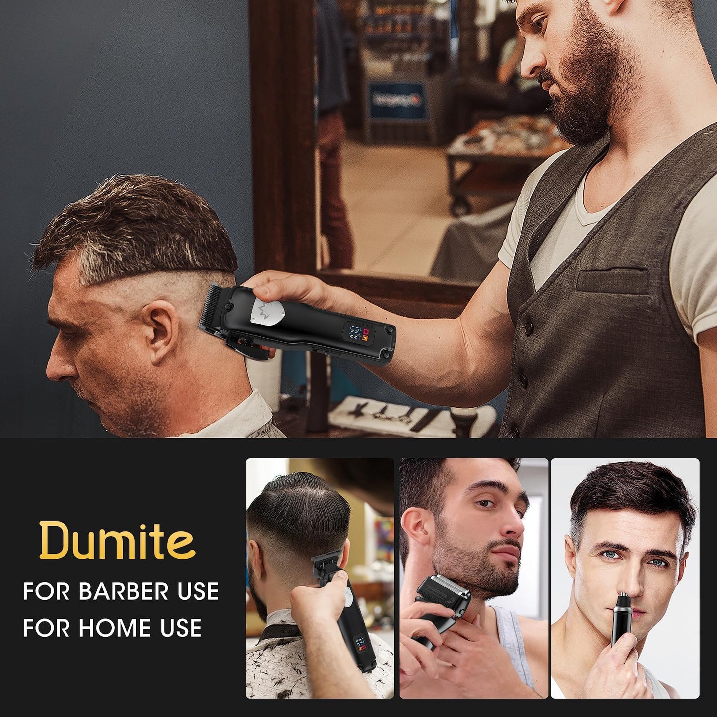 Dumite Hair Clippers for Men,Professional Cordless Barber Trimmer Set,Nose and Ear Hair Trimmer,Clipper and Trimmers Set USB Rechargeable Hair Cutting Grooming Kit-LED Display (Gray)
