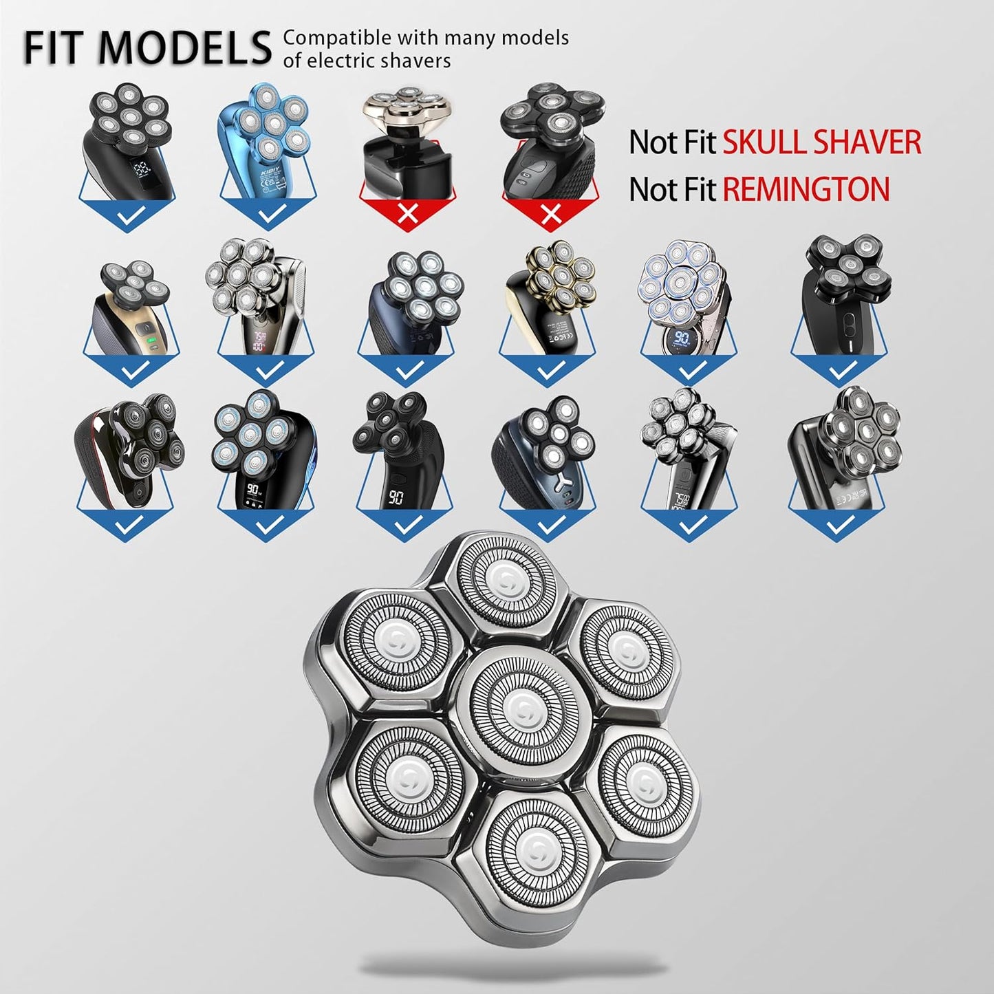 Magnetic 7-Blade Head Shaver Replacement Heads | Compatible with Freebird & Other Brands