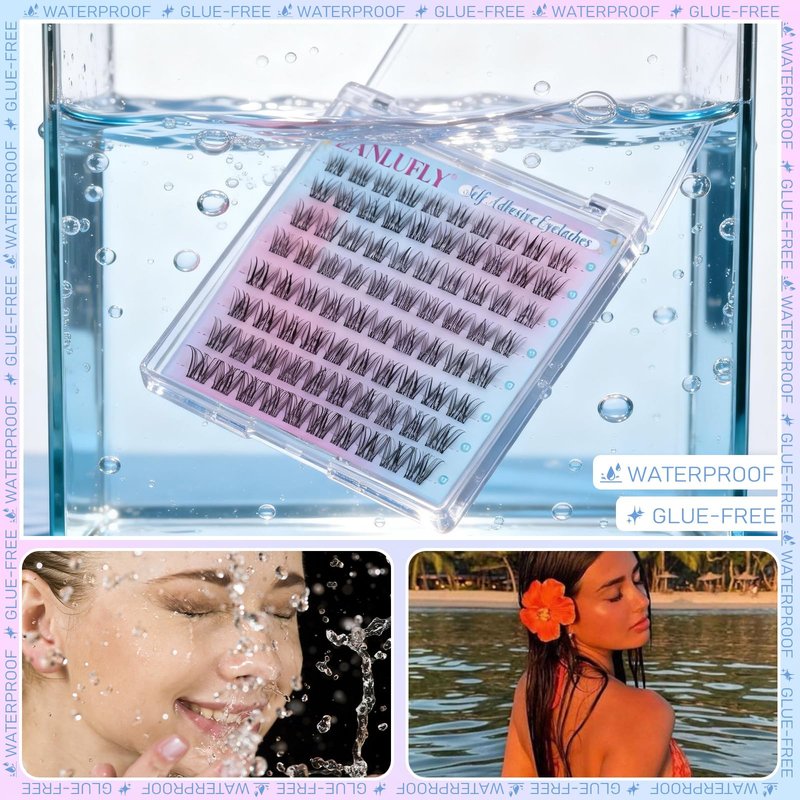 Self Adhesive Eyelashes Natural Self Adhesive Lash Clusters Wispy Pre glued Eyelash Clusters 9-16mm Thin Band No Glue Lashes DIY Press on Cluster Lashes for clean girl makeup by zanlufly