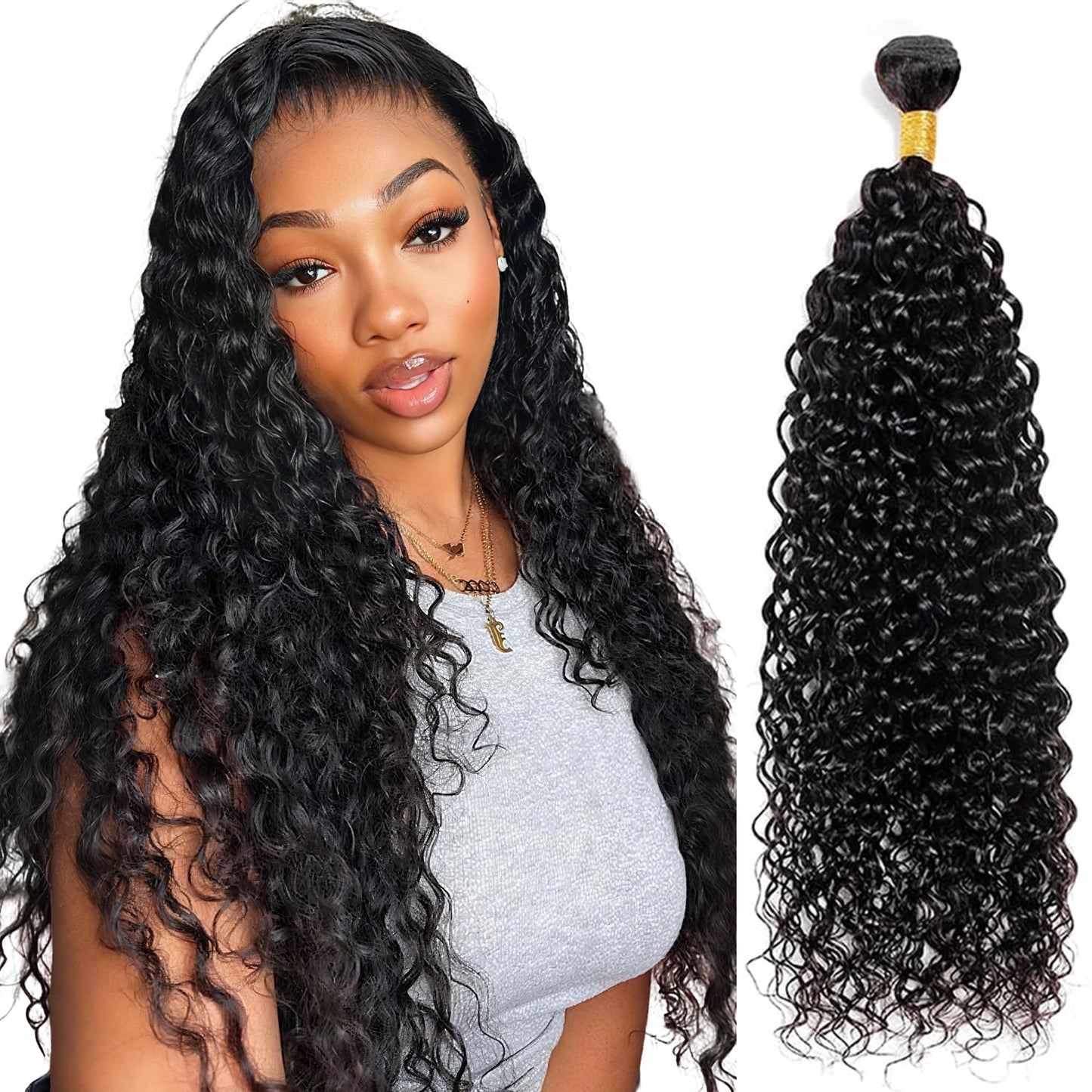 Natural Black Bundles Human Hair Water Wave Bundles Human Hair 18 Inch #1B Single Bundle Human Hair Extension for Women 100g Total