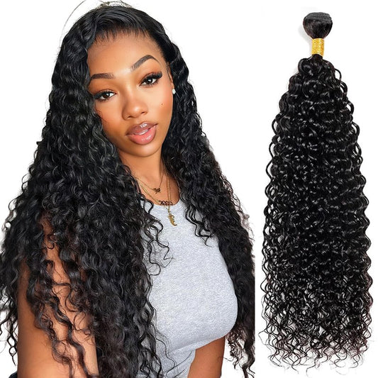 Natural Black Bundles Human Hair Water Wave Bundles Human Hair 18 Inch #1B Single Bundle Human Hair Extension for Women 100g Total