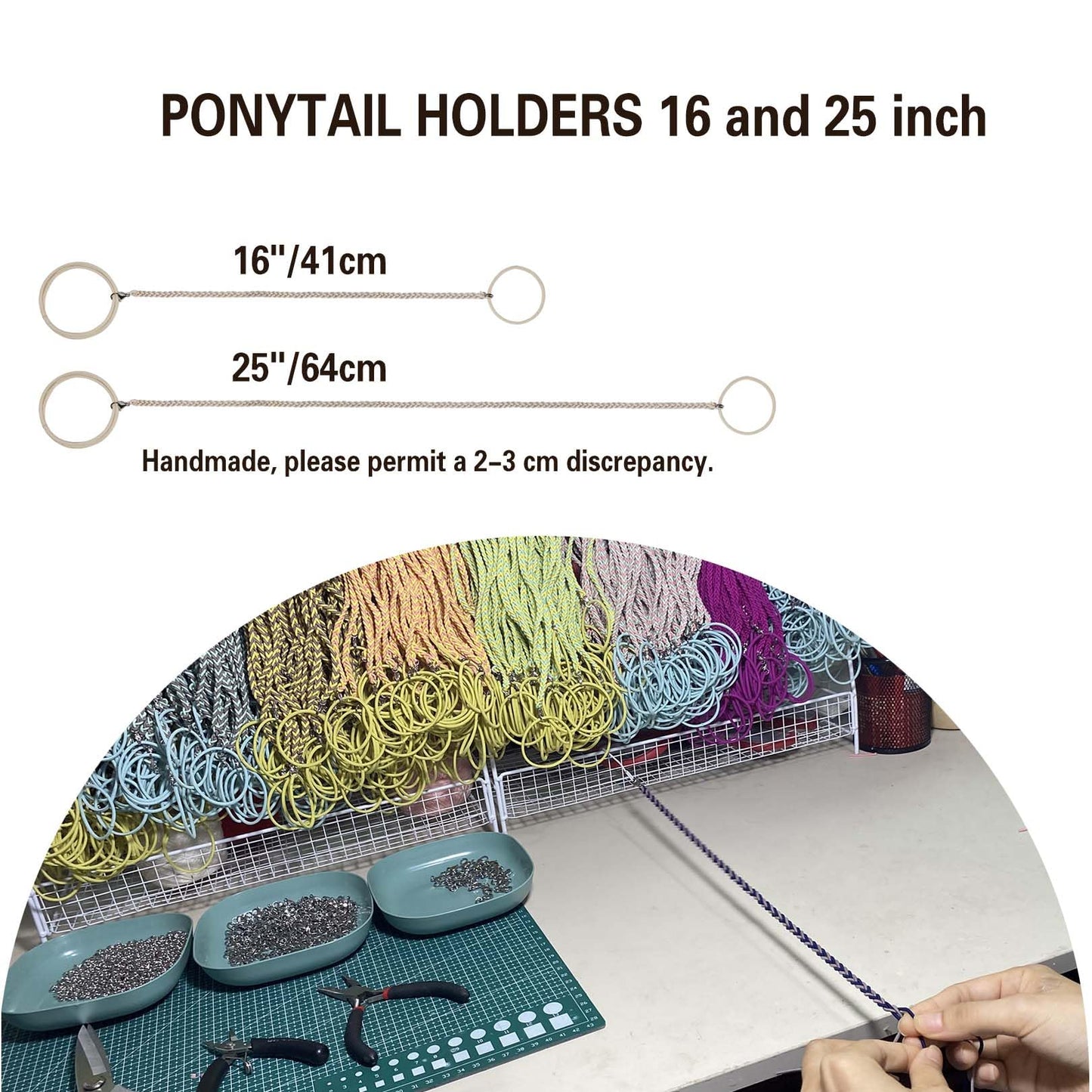 Hair Ties for Sports, Elastic Hair tie 16 inch Longhairs Ponytail Holders, Colorful Braided Pony Tail Wrap for Wind and Water 3 Packs C