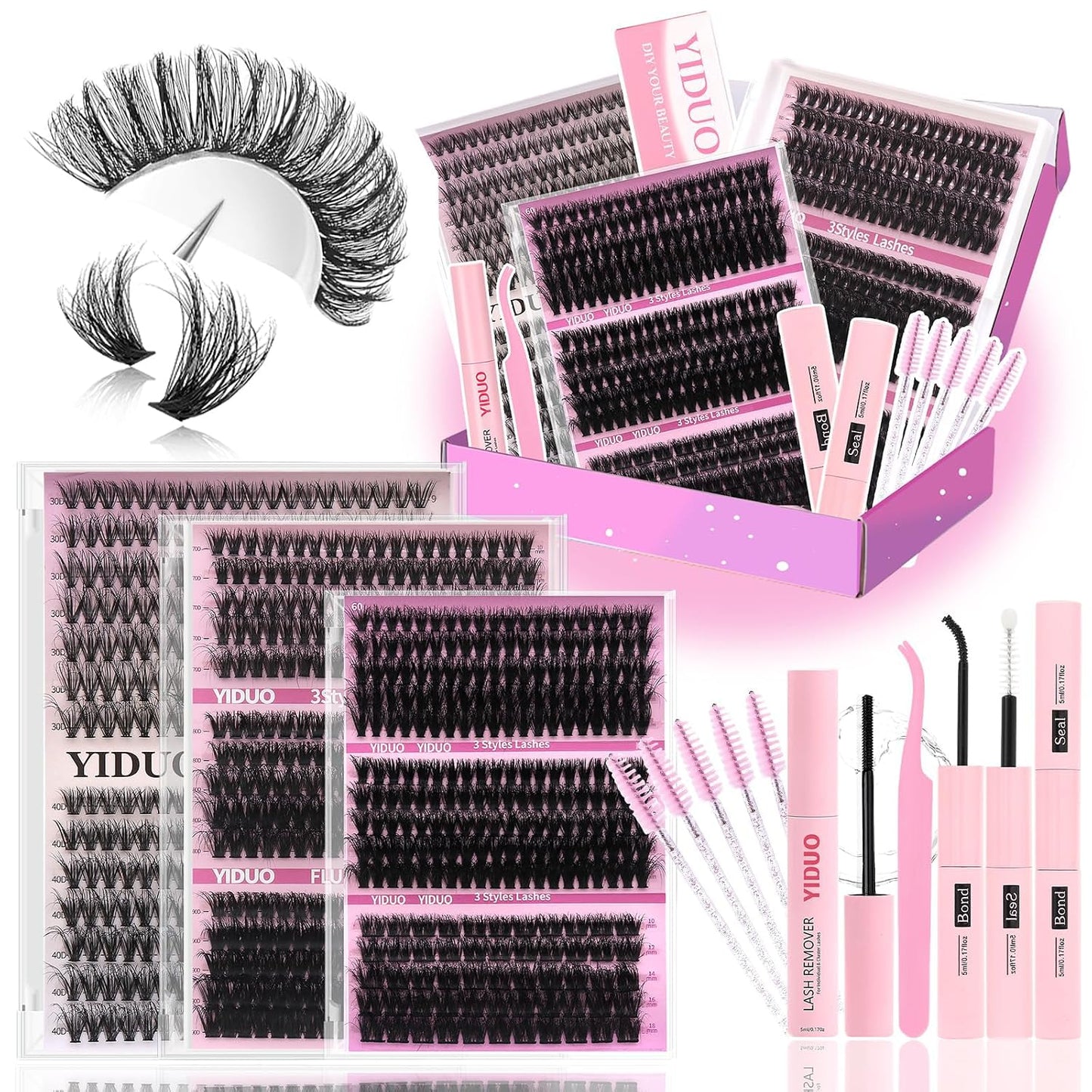 Lash Clusters Kit - 770 Pcs Faux Mink Volume Extensions | 5 Styles for DIY Home Use