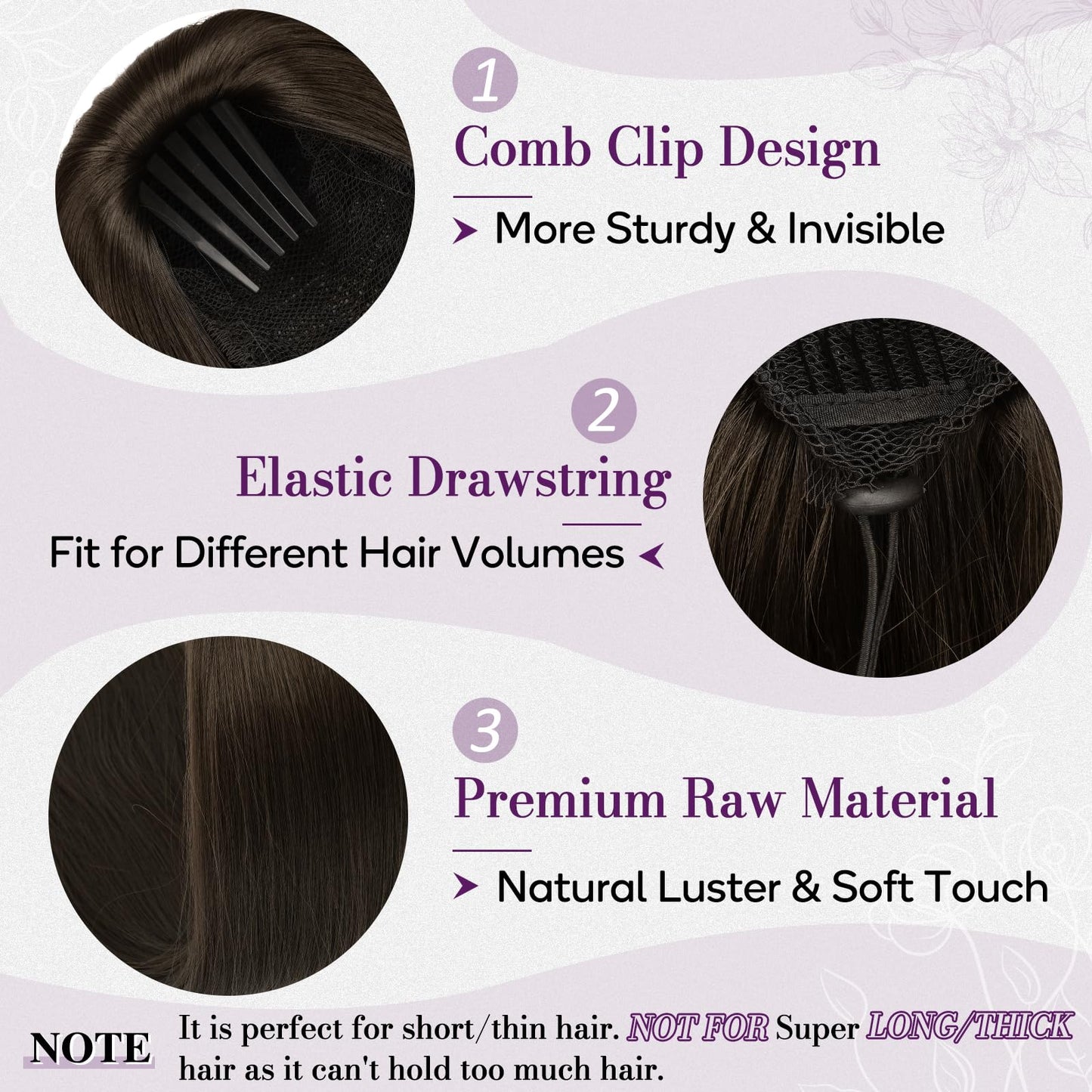 BARSDAR Dark Brown Straight Drawstring Ponytail Extension - 22 Inch Long Straight Drawstring Ponytail Extension Natural Looking Fluffy Soft Synthetic Cheer Posh Pony Tails Hairpieces Daily Party