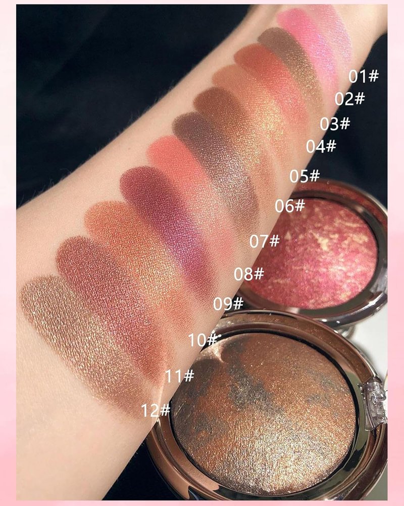Peachy Pink Glow Marbleized Blush Powder Palette - Shimmer Blusher & Eyeshadow for Lightweight Satin Makeup | Ideal Mother's Day Gift