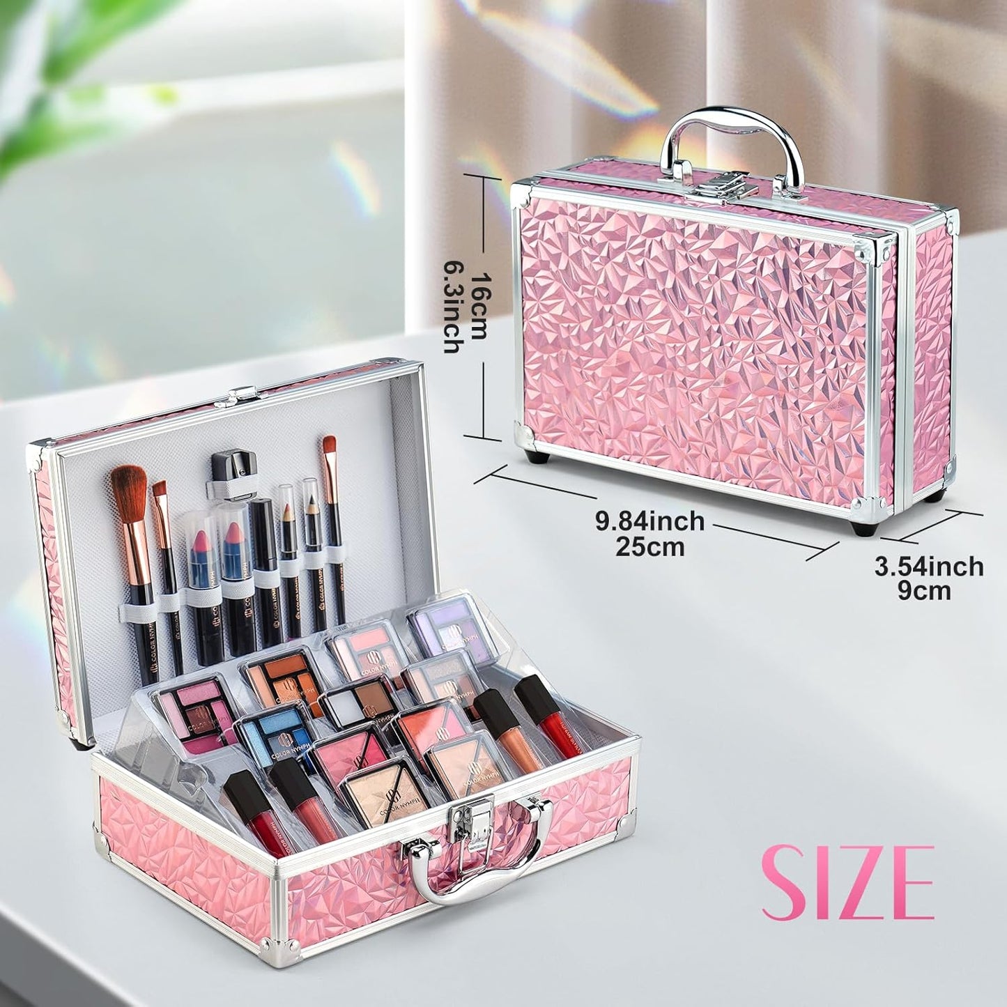 Color Nymph Makeup Kit for Tweens - Complete Pink Cosmetic Set with Eye Shadow, Lipstick, Blush & Brushes