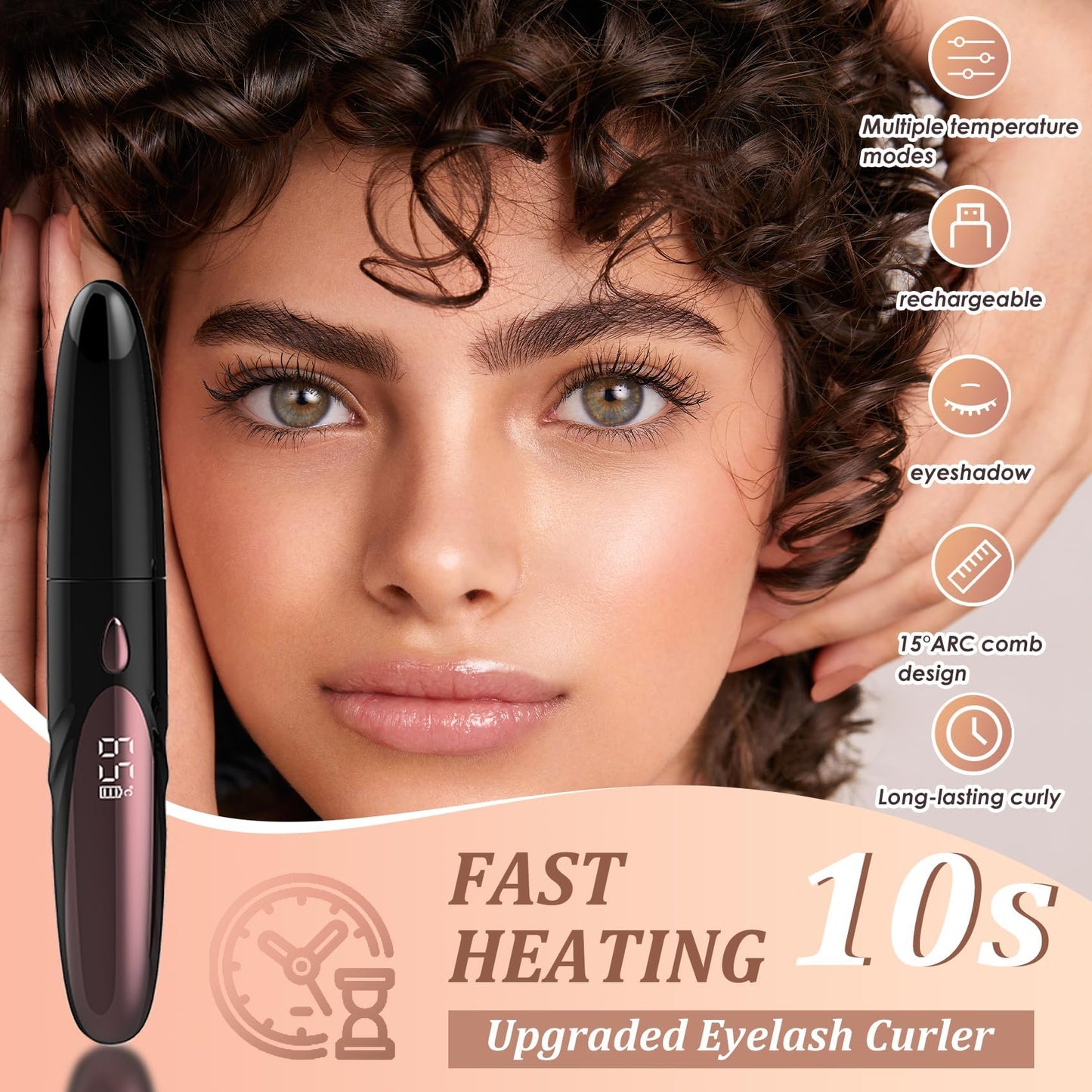 Electric Heated Eyelash Curler - USB Rechargeable with Fast 10s Heat-Up, 24-Hour Long-Lasting Hold, 4 Adjustable Heating Modes & LED Display - Essential Makeup Tool for Perfect Lashes (Black-02)