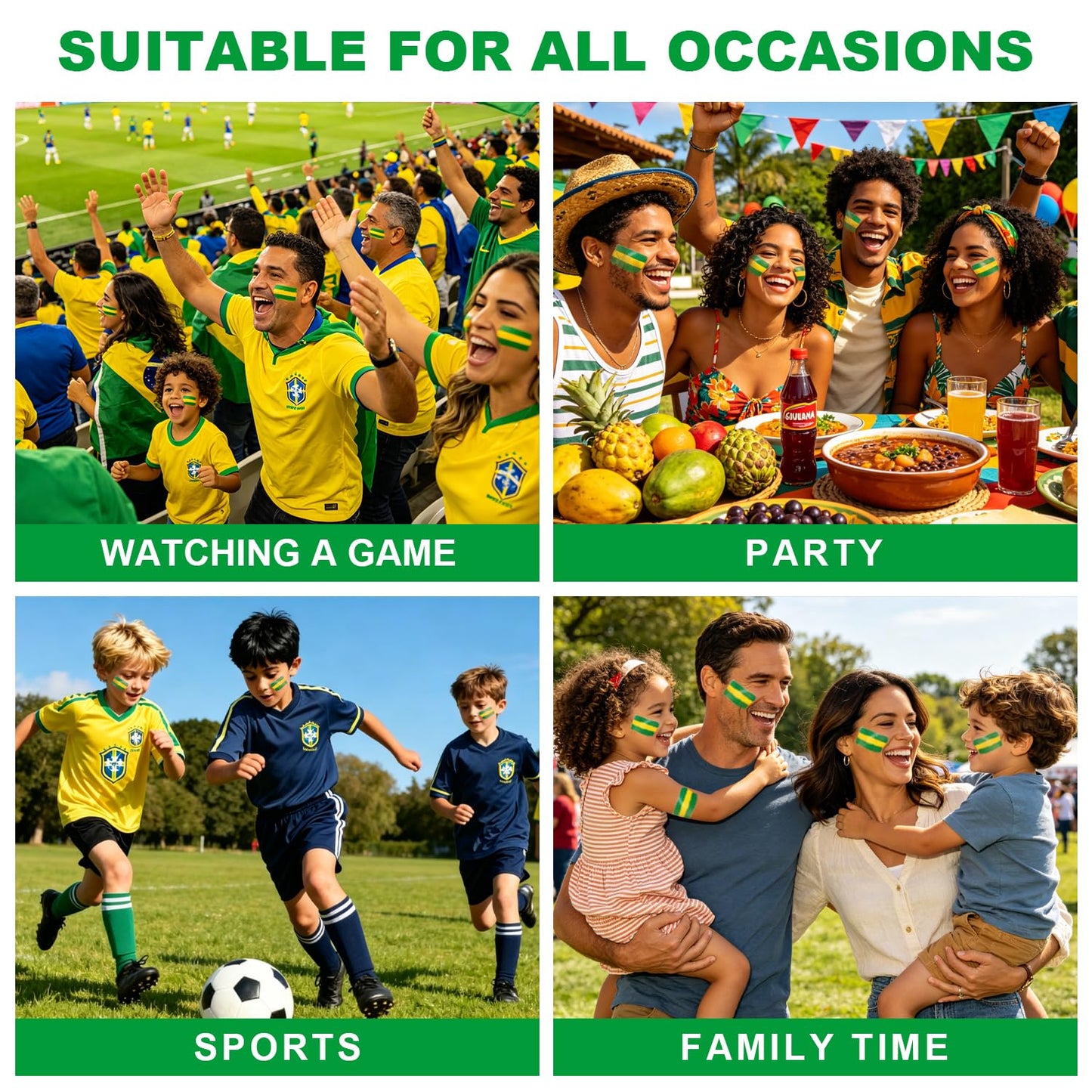 Green Yellow and Green Brazil Face Body Paint Stick for 2026 World Cup Fan Soccer Baseball Softball Sports Eye Black Stick Makeup (Brazil)