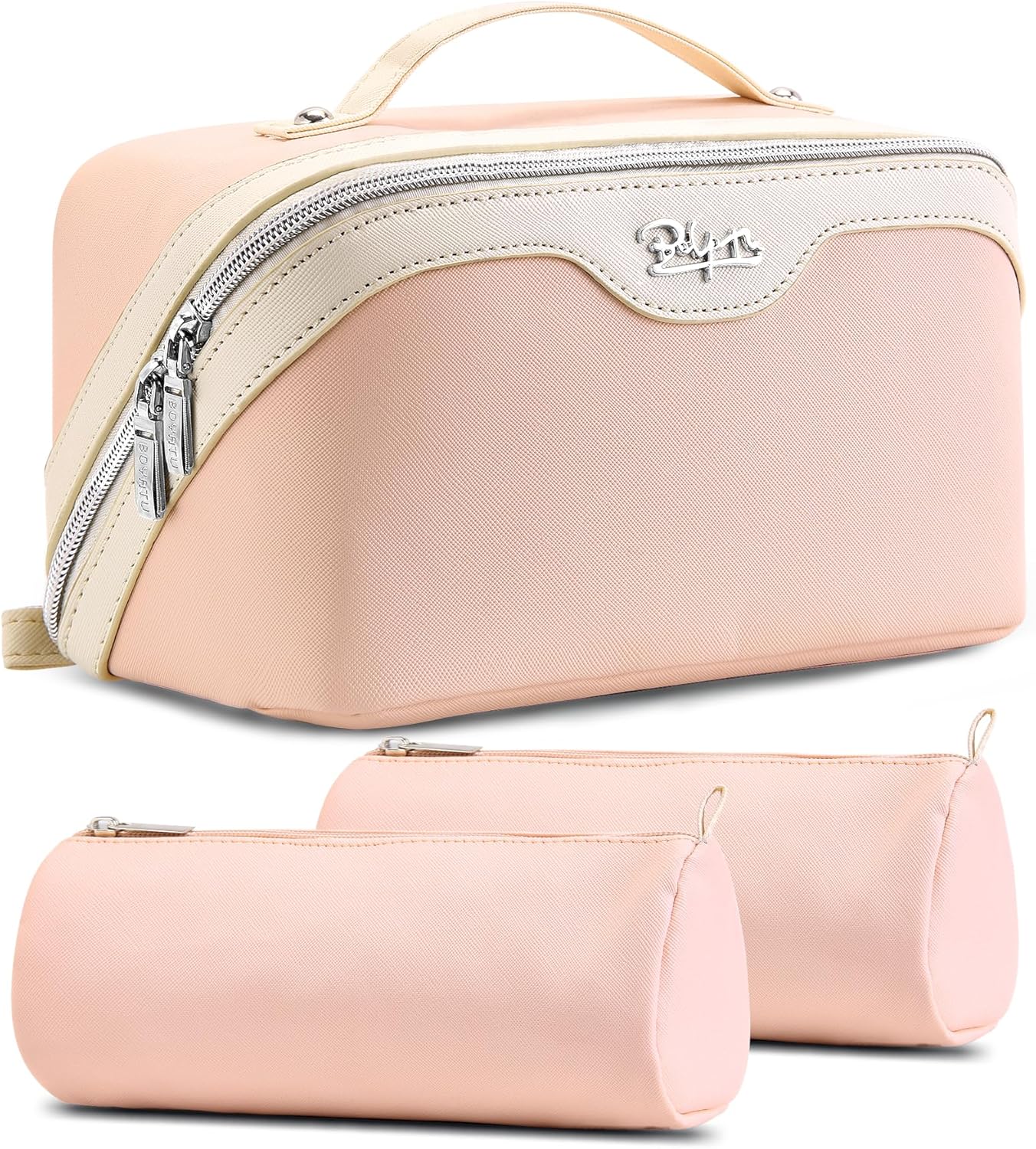 Travel Makeup Bag Organizer Set - 3 Pcs Waterproof Vegan Leather Cosmetic Bags for Women | Black