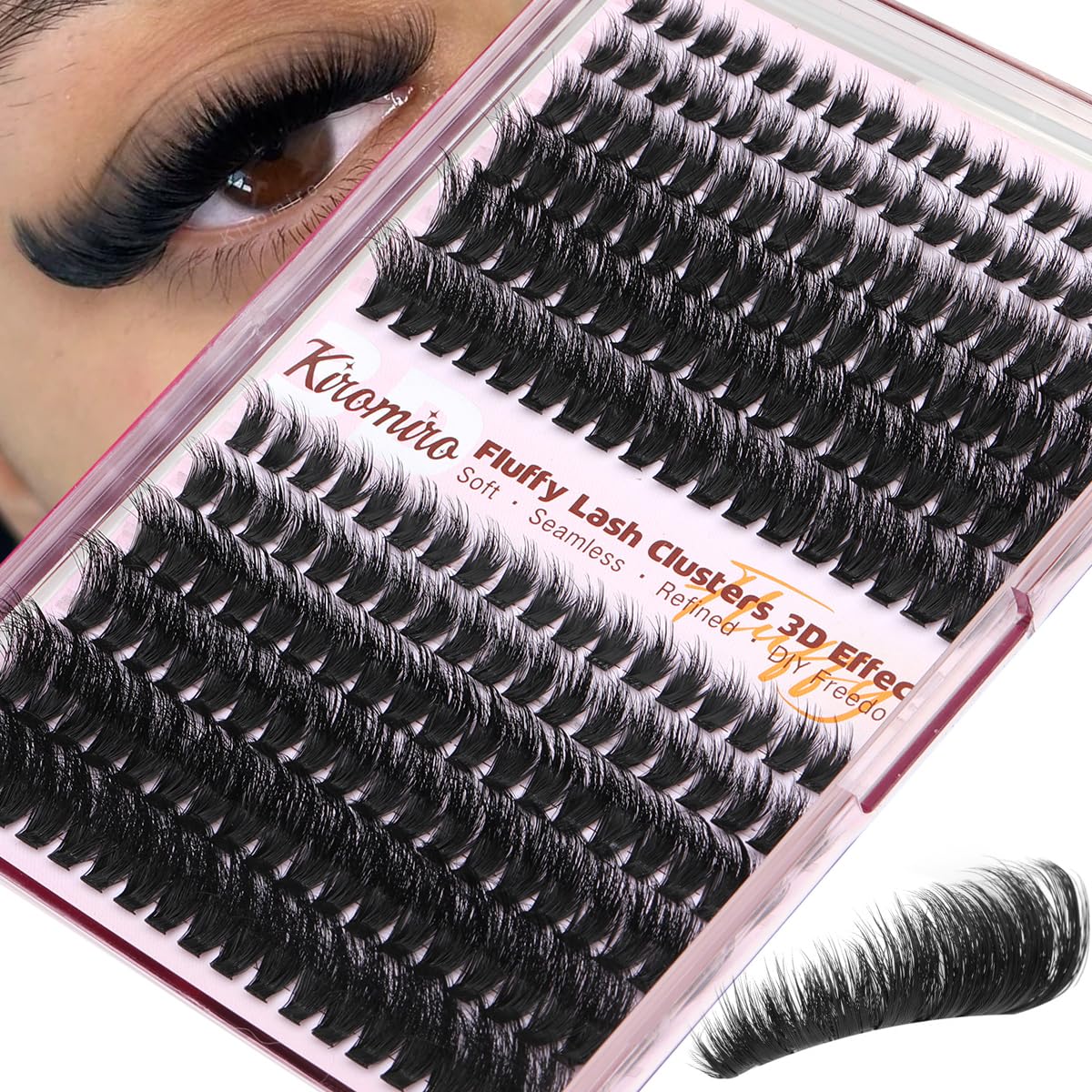 Fluffy Lash Clusters - Volume 8-20mm DIY Individual Lash Extensions | 216pcs 3D D Curl Eyelashes, Soft Thin Band for Full Look