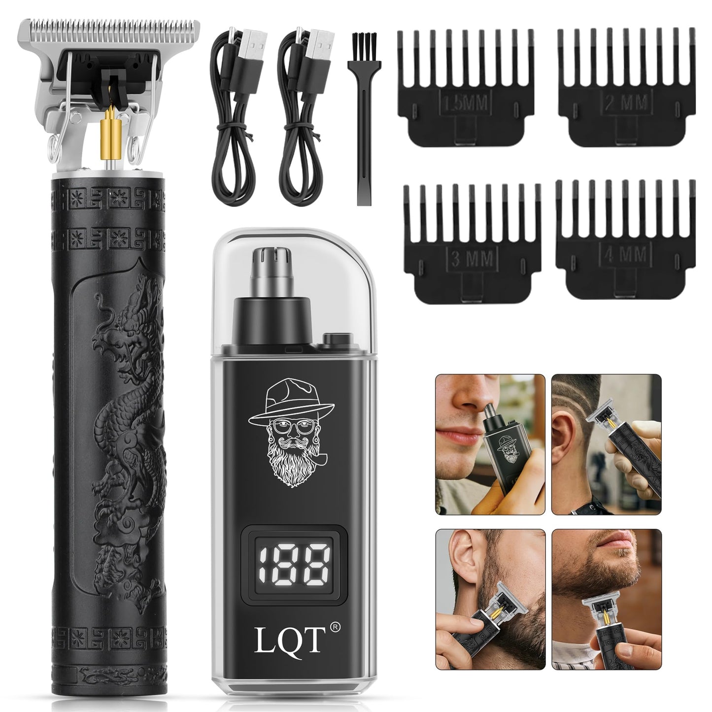 LQT Beard Trimmer kit for Mustaches, Nose Hair, Light Detailing and Grooming with Bonus Wet/Dry Battery Nose Trimmer