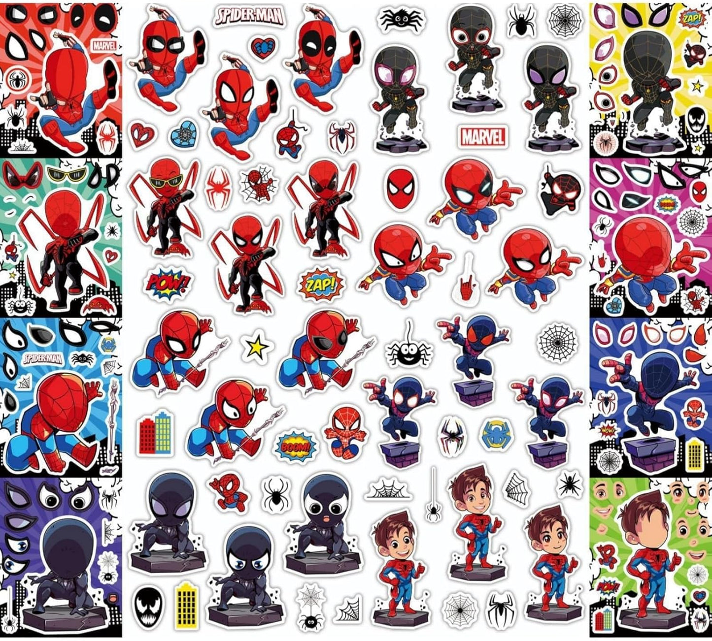 Spider Stickers - 24 Sheets of DIY Cartoon Stickers | 8 Cute Character Designs for Art & Party Crafts