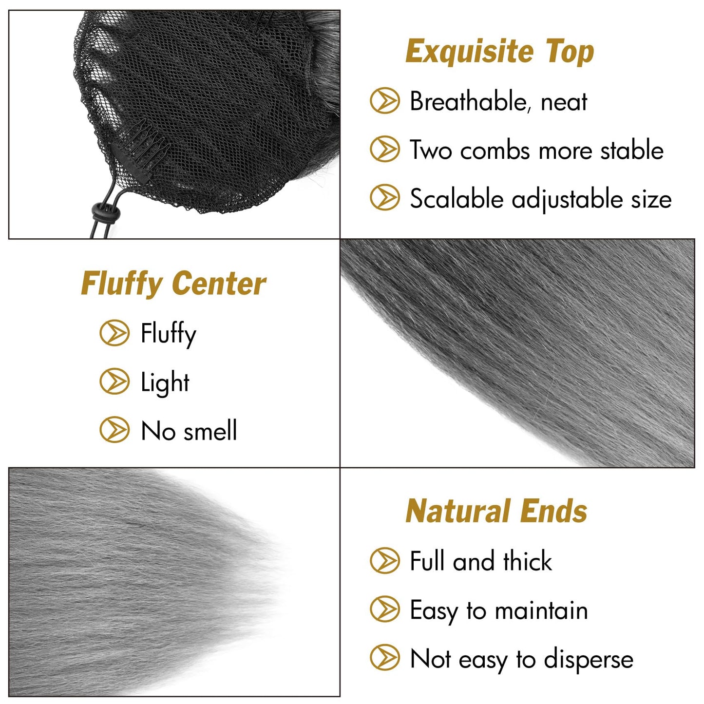 UAmy hair Grey Yaki Straight Drawstring Ponytail for Women 16inch Salt and Pepper Yaki Pony Tail Clip in Hairpiece Shoulder Length Synthetic Kinky Straight Ponytail hair Extension(T1B/Gray)