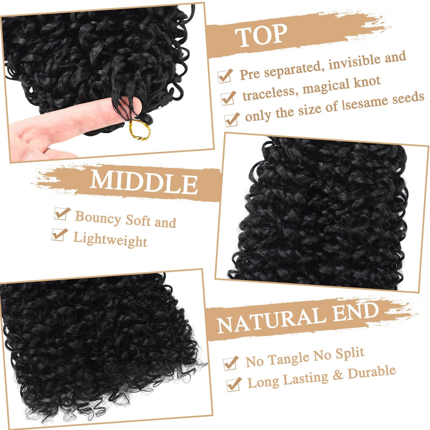 Miracle Knots Hair Feather Crochet Hair for Black Women with Invisible String 14" Texture 100 Strands knotless Pre Separated Curly Crochet Hair Extensions Braids (1B#, 16 Inch (130g))