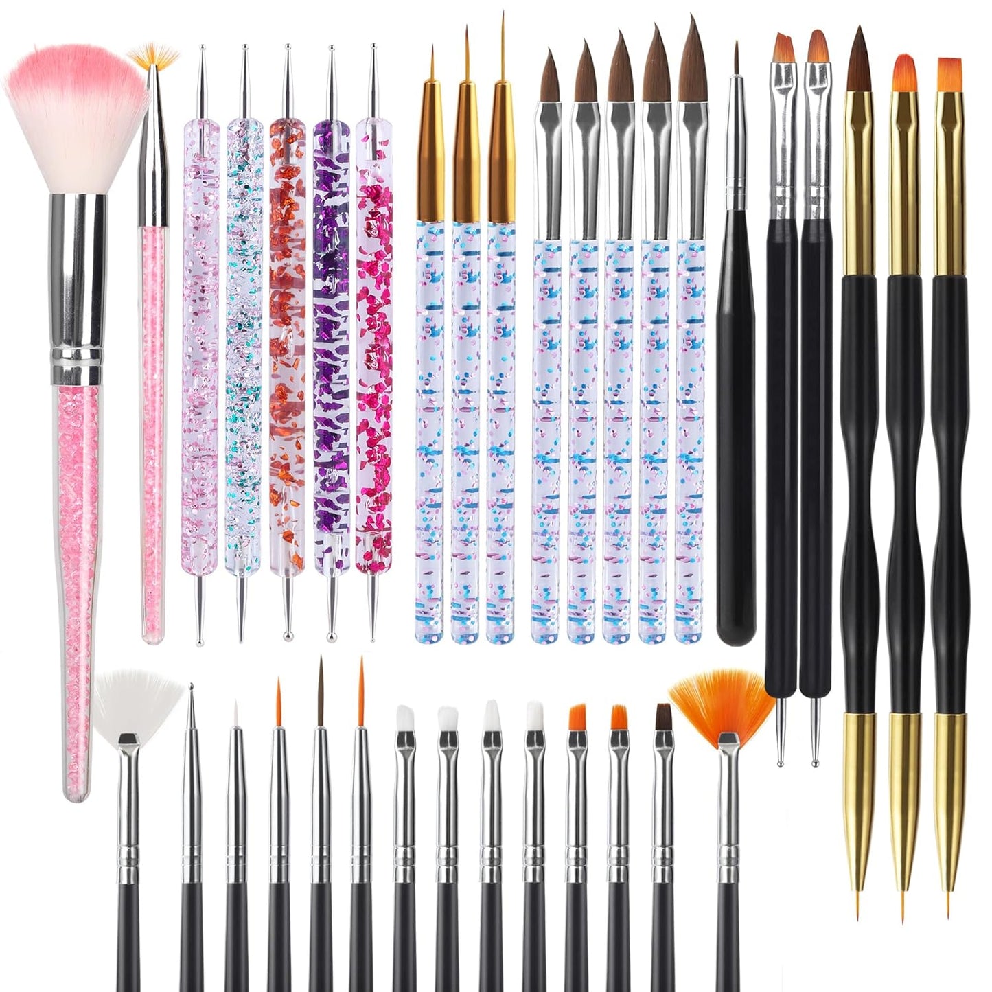 Artdone Nail Art Brush Set - 31 Pcs Professional Tools for Gel Polish Design | Dotting, Striping & Dust Brushes