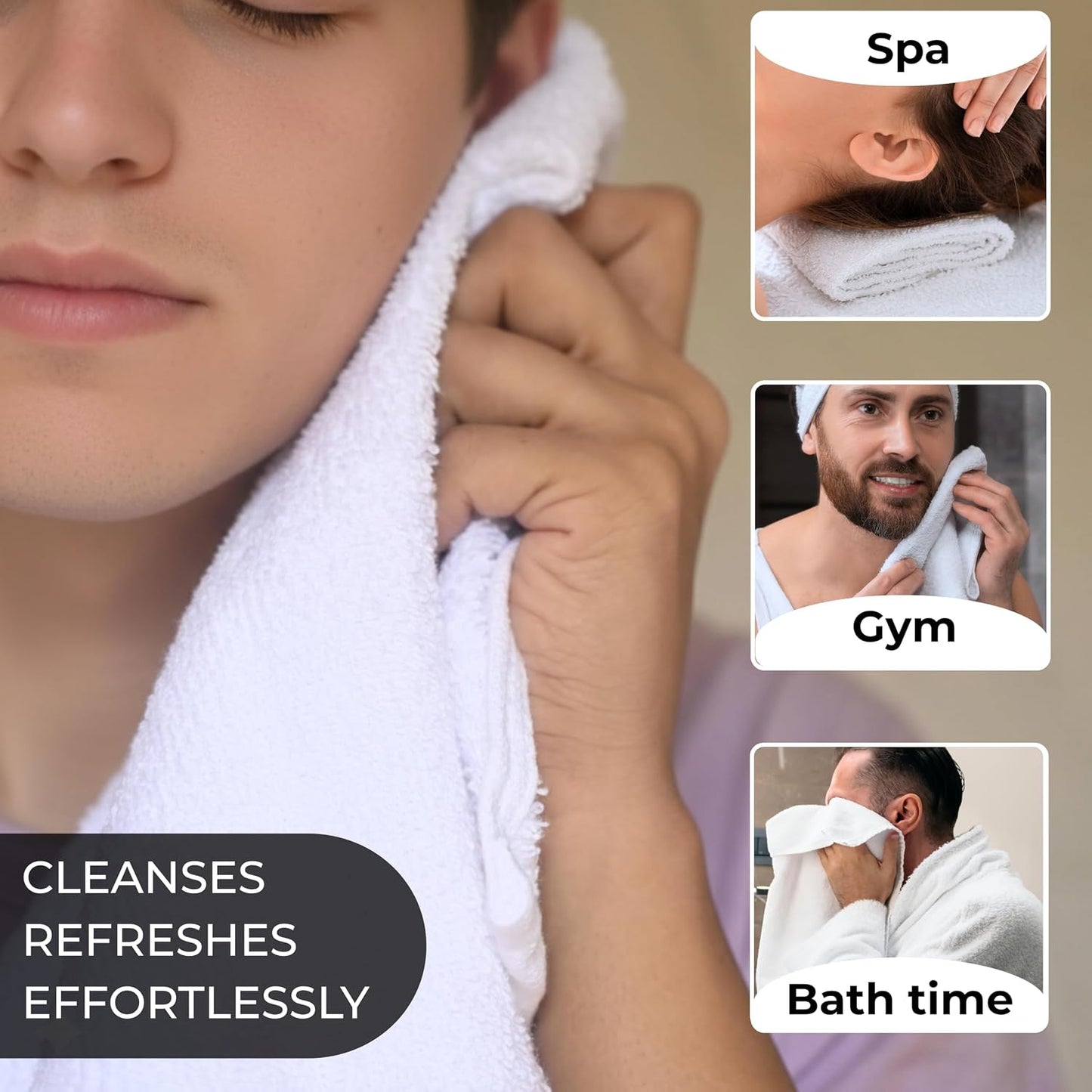 100% Cotton Wash Cloths - Soft Absorbent Terry Towel for Body & Face | 12 Pack, 12”x12”