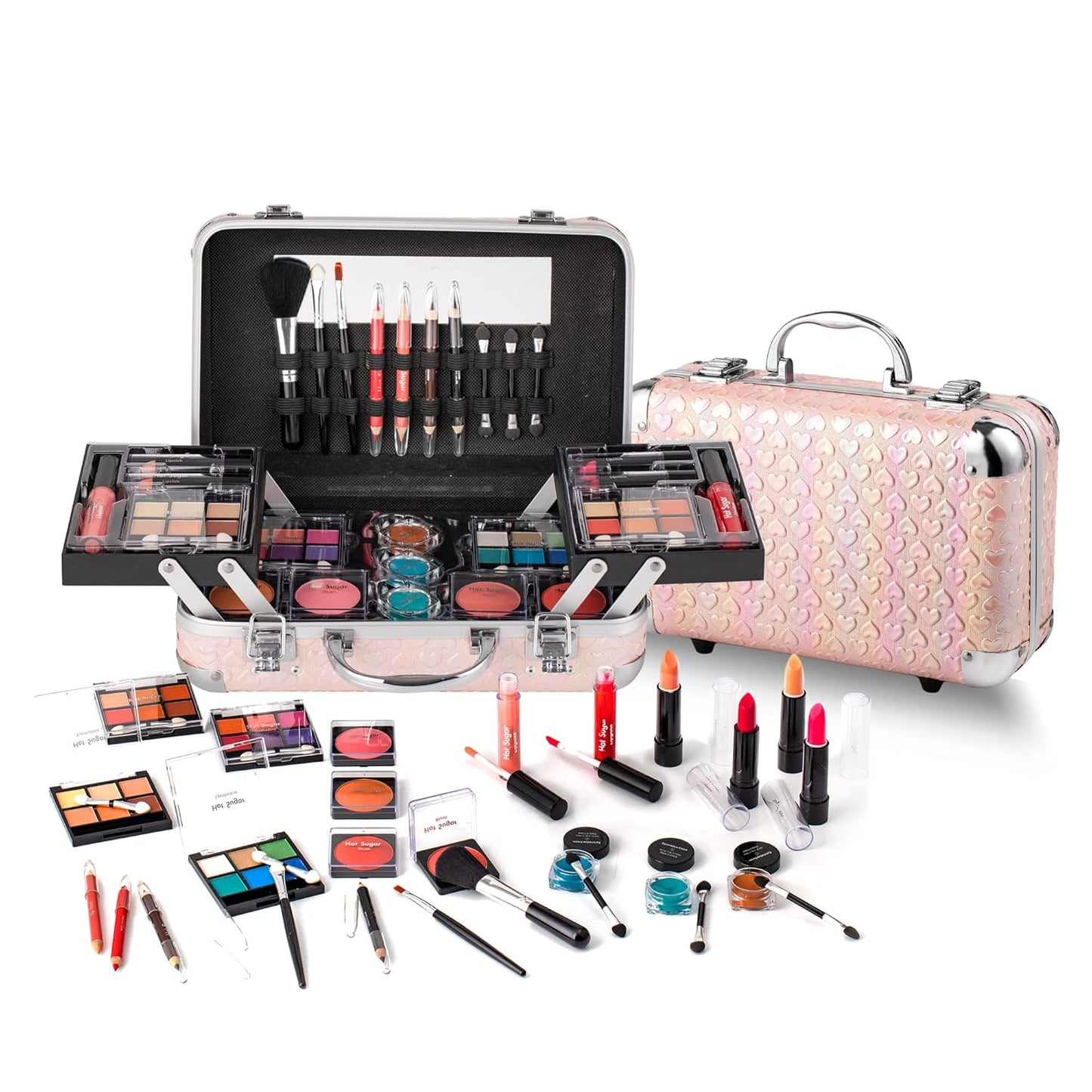 All In One Makeup Set for Teen Girls - Full Beginner Kit with Eye Shadow, Blush, Lip Gloss & More | Pink Heart