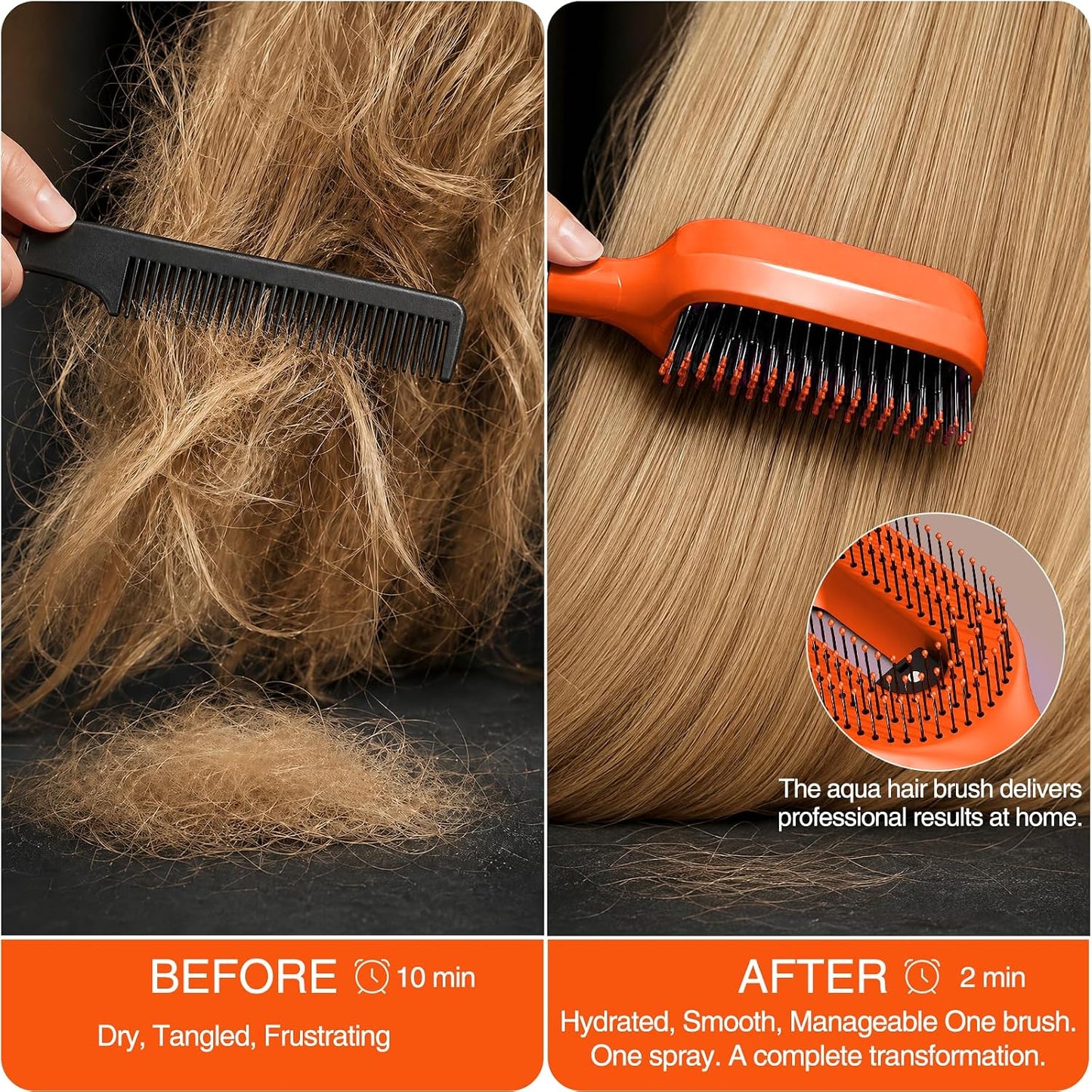 Detangling Hair Brush with Water Spray - Portable Fine Mist Tool for Curly Thick Hair | Lightweight Wet & Dry Styling, Orange