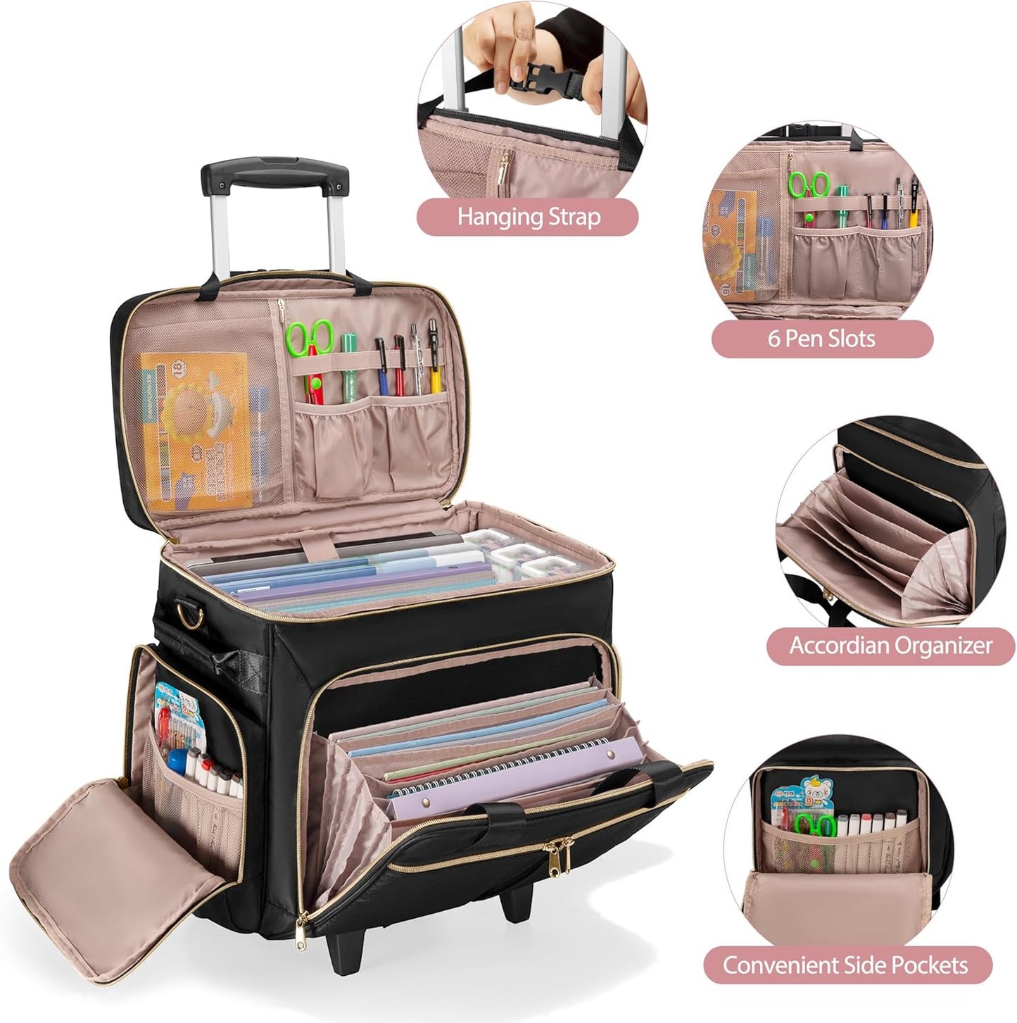 Rolling Teacher Bag with Wheels - Detachable Trolley Tote for 15.6" Laptops | Stylish & Functional
