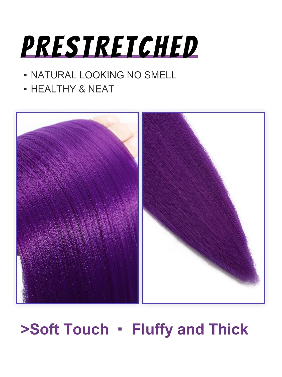 Purple Hair Extensions - Long Pre-Stretched Braiding Hair | 26 Inch Synthetic Crochet Twist Braids for Cosplay & Parties