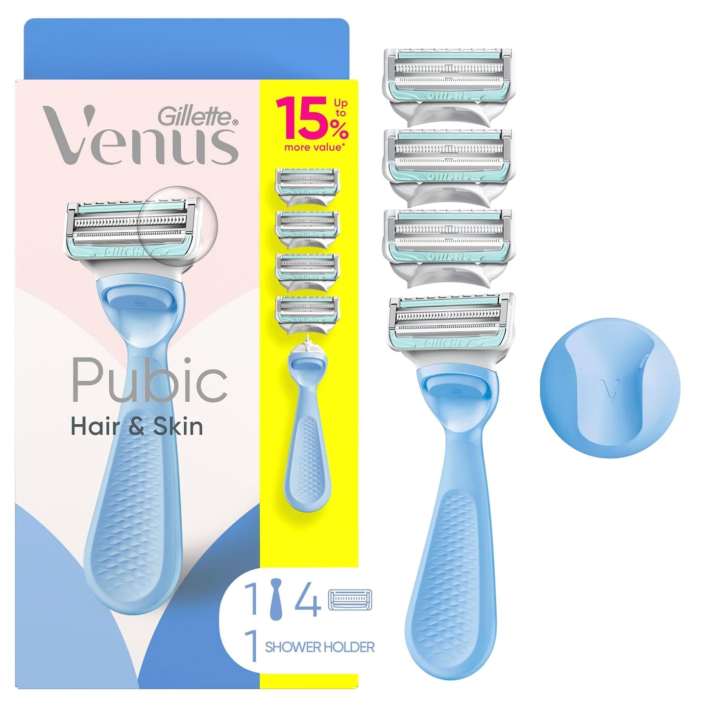 Gillette Venus Bikini Razors for Women - Smooth Skin & Pubic Hair Care | 1 Handle + 4 Blade Refills