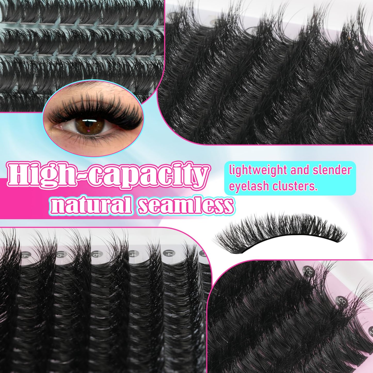 Fluff Lash Clusters Kit 608PCS Cluster Eyelash Extensions Kit 8-18MM Wispy Lashes Clusters Kit 80D 100D D-Curly Eyelash Clusters Mix Daily Look Fake Eyelashes Extension Kit