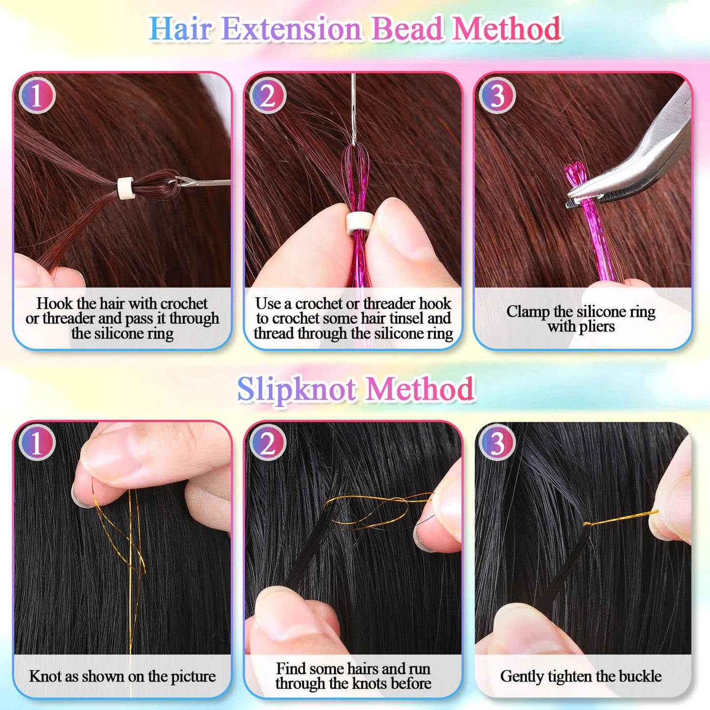 ROADPLUM Hair Tinsel Kit, 16 Colors, 3200 Strands Tinsel & 12 Colors Hair Feathers - Heat Resistant Shiny, Perfect for Cosplay or Party