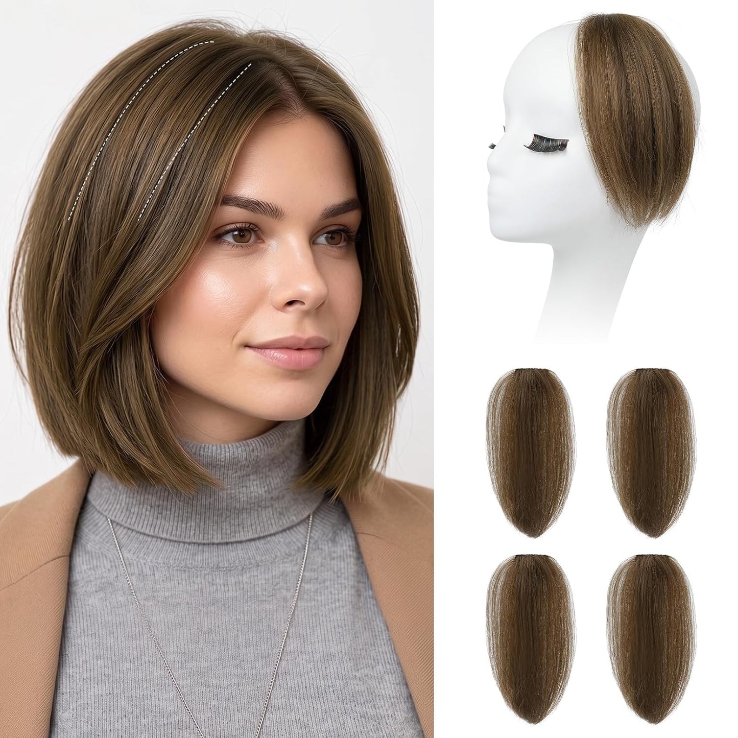REECHO Clip In Hair Volumizer - Short Thick Hairpieces for Extra Volume | Light Brown with Blonde Highlights, 8 Inch (Pack of 2)