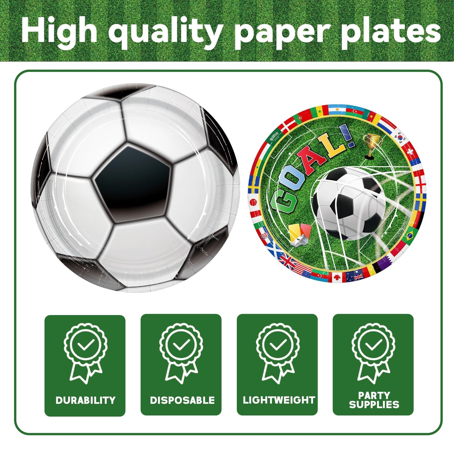 Soccer Party Supplies Decorations Kit for 24 Guests-The 23rd World Cup Design Dinnerware-Plates(9&7in) Napkins Cups Cutlery 2 Tablecloths & Soccer Pennant Flags Banner for Party, World Cup, Birthday