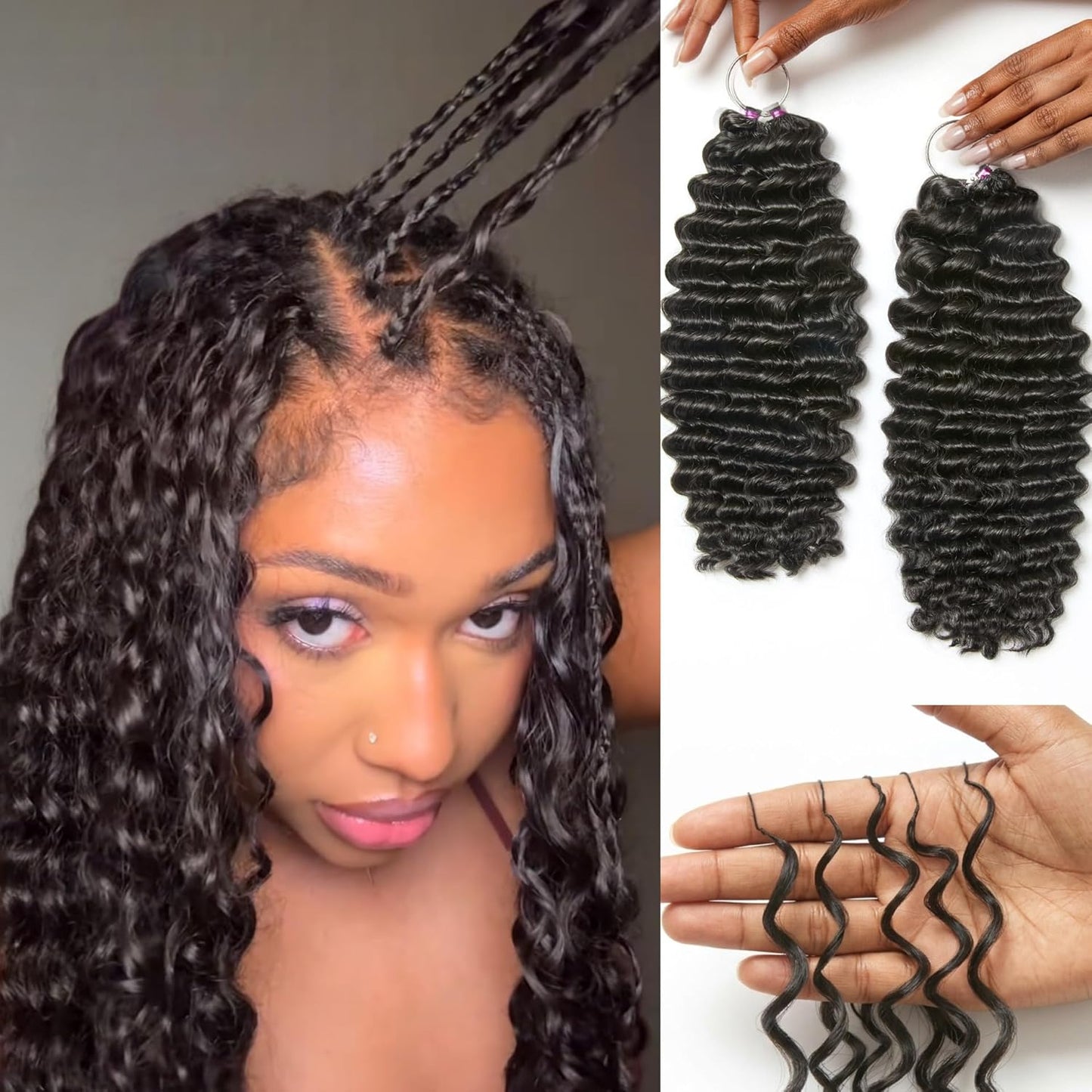 Deep Wave Crochet Hair Extensions for Black Women - 16 Inch, Balayage Brown, Pre-Separated & Lightweight, Tangle-Free