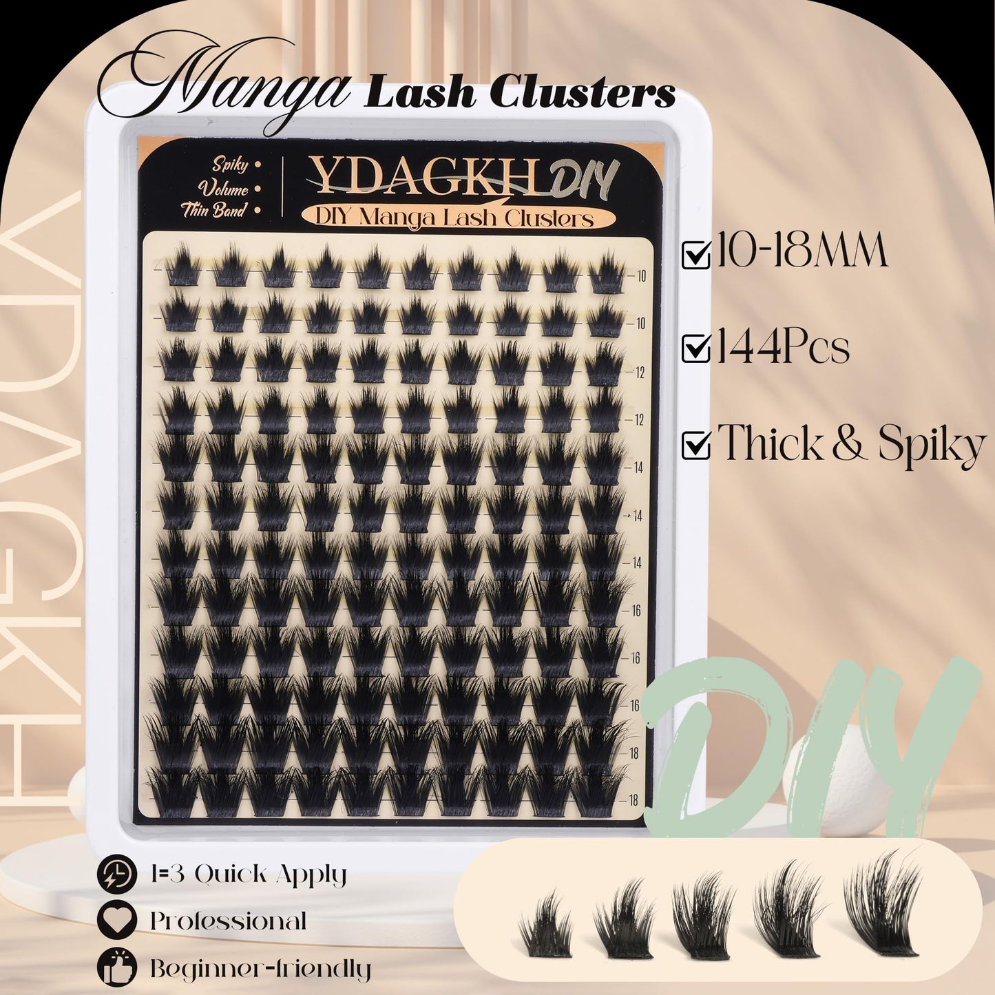 Manga Lash Clusters with Spikes Thick Volume Eyelash Clusters Wispy Spiky Lash Extension Fluff 10-18mm Anime Cluster Eyelash Extensions DIY Mega Eyelash Extension 120Pcs by YDAGKH
