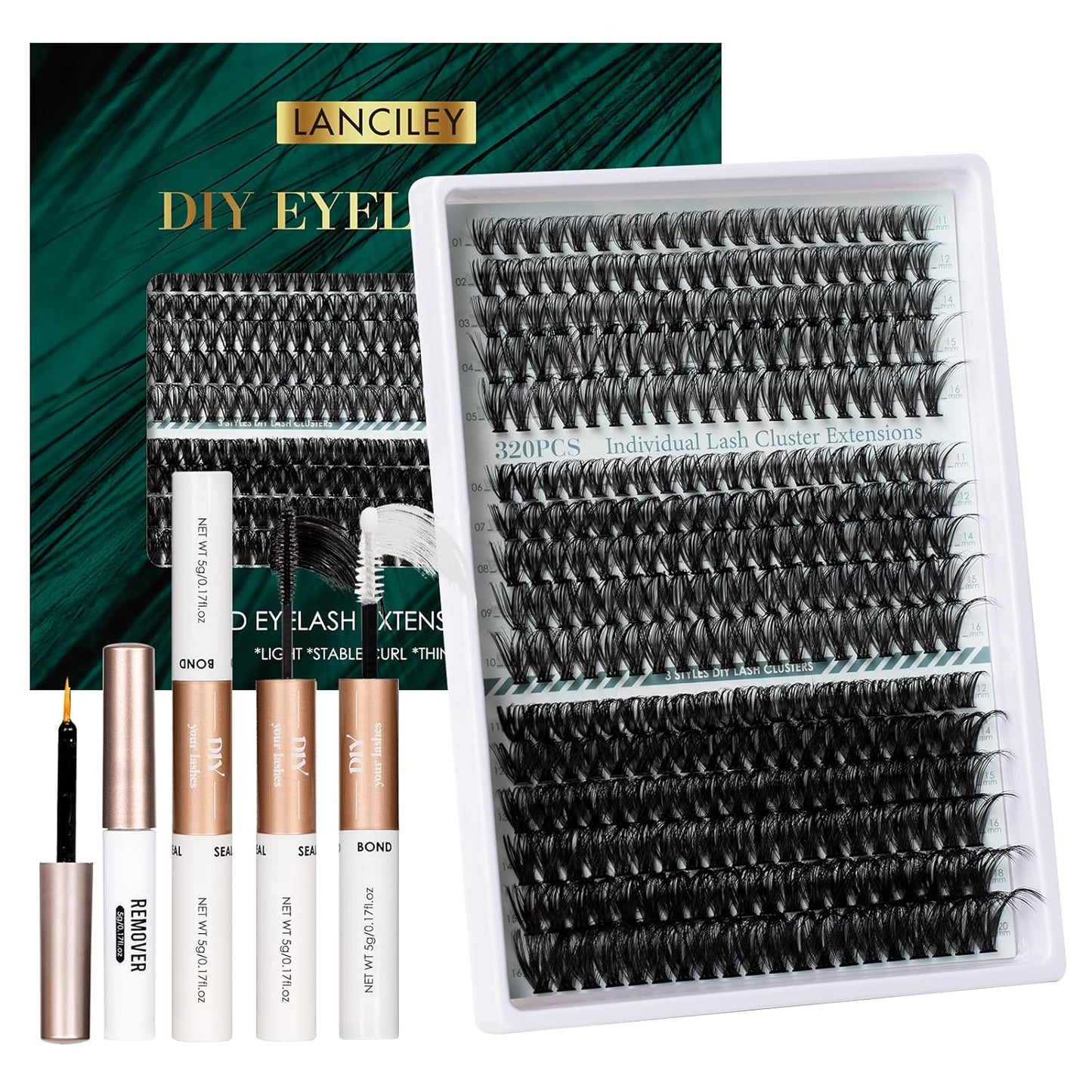 Eyelash Clusters Kit - 80D & 100D Thick Volume Lashes | 10-18mm DIY Individual Extensions with Bond & Seal