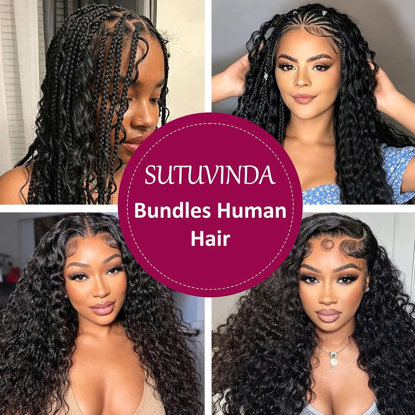 Water Wave Human Braiding Hair - 16 Inch Deep Curly Bundles for Boho Braids | 110g Natural Black
