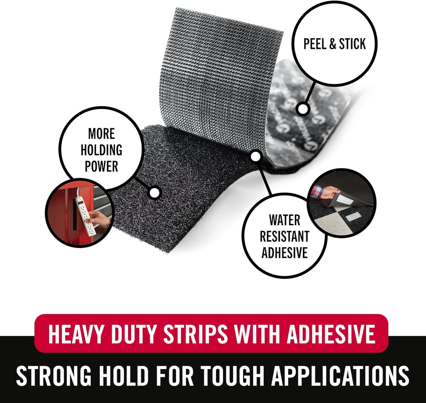 Heavy Duty Velcro Fasteners - 4x2 Inch Adhesive Strips | 10 lbs Hold | Black | 8 Count