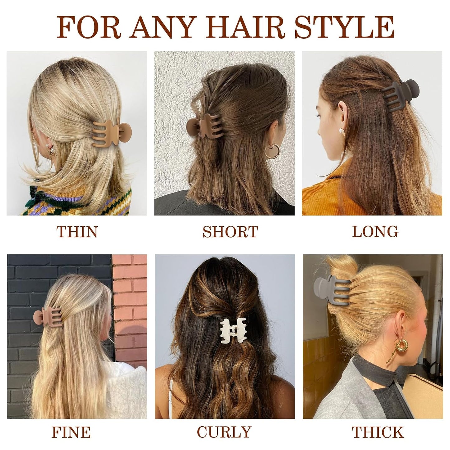 12Pcs Hair Clips for Women - Small Claw Clips for Thin & Thick Hair | Brown 1.8 Inch Hair Accessories