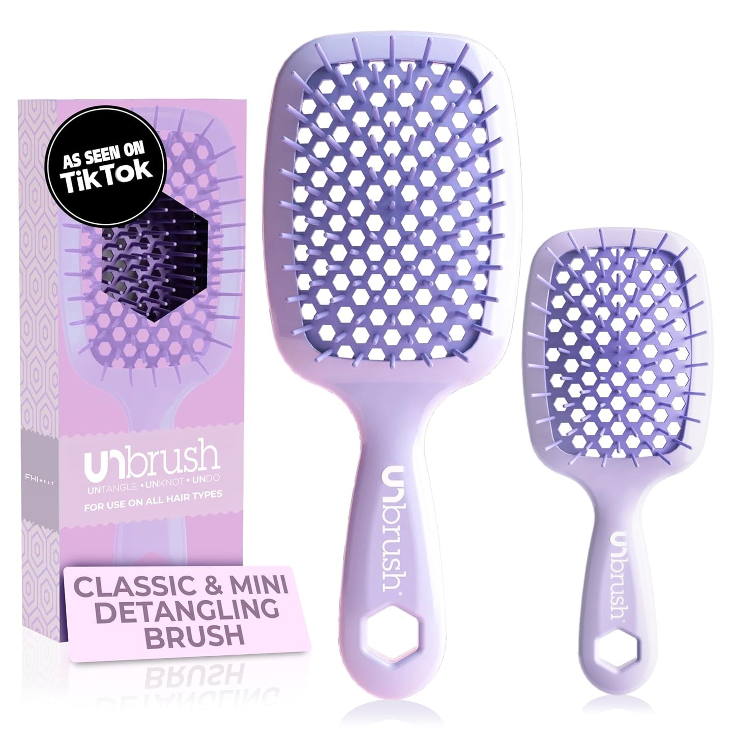 FHI Heat Detangling Brush Combo Pack - Original & Mini UNbrush for All Hair Types | DuoFlex Anti-Static Vented Brush