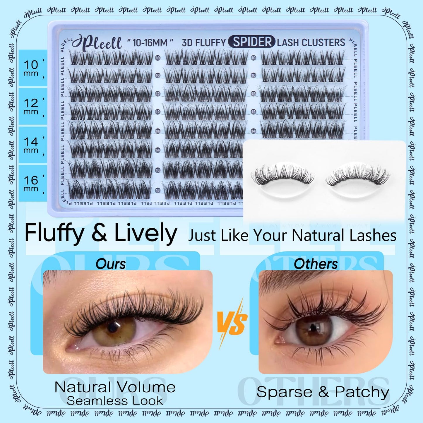 Spider Lash Clusters Wispy Eyelash Clusters 10-16MM 5D DIY Lashes Clusters D-Curl Natural Cluster Eyelash Extensions Fluffy Individual Lashes with Thin&Clear Band Easy Apply for Beginners by Pleell