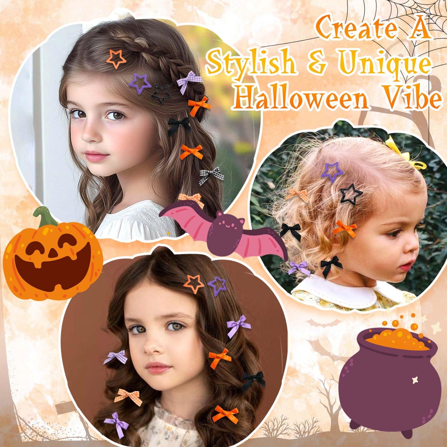STGDAK 36 Pcs Easter Hair Bows Mini Star Clip Black Purple Orange Bow For Girls Ribbon Bow Barrette Checkered Star Clips Y2k Gothic Clip Cute Easter Hair Accessories For Girl Gift Toddler Party Decor
