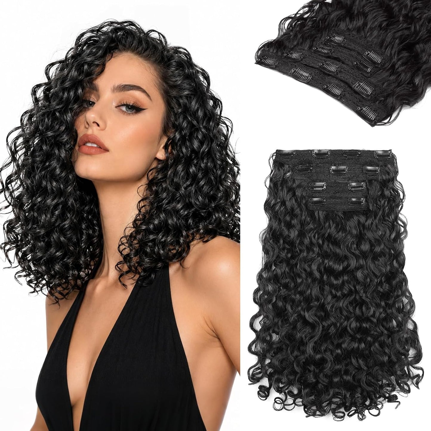Curly Hair Extensions - 4PCS 18" GoGo Curly Clip-Ins | 100% Protein Hairpieces, Honey Blonde Highlights