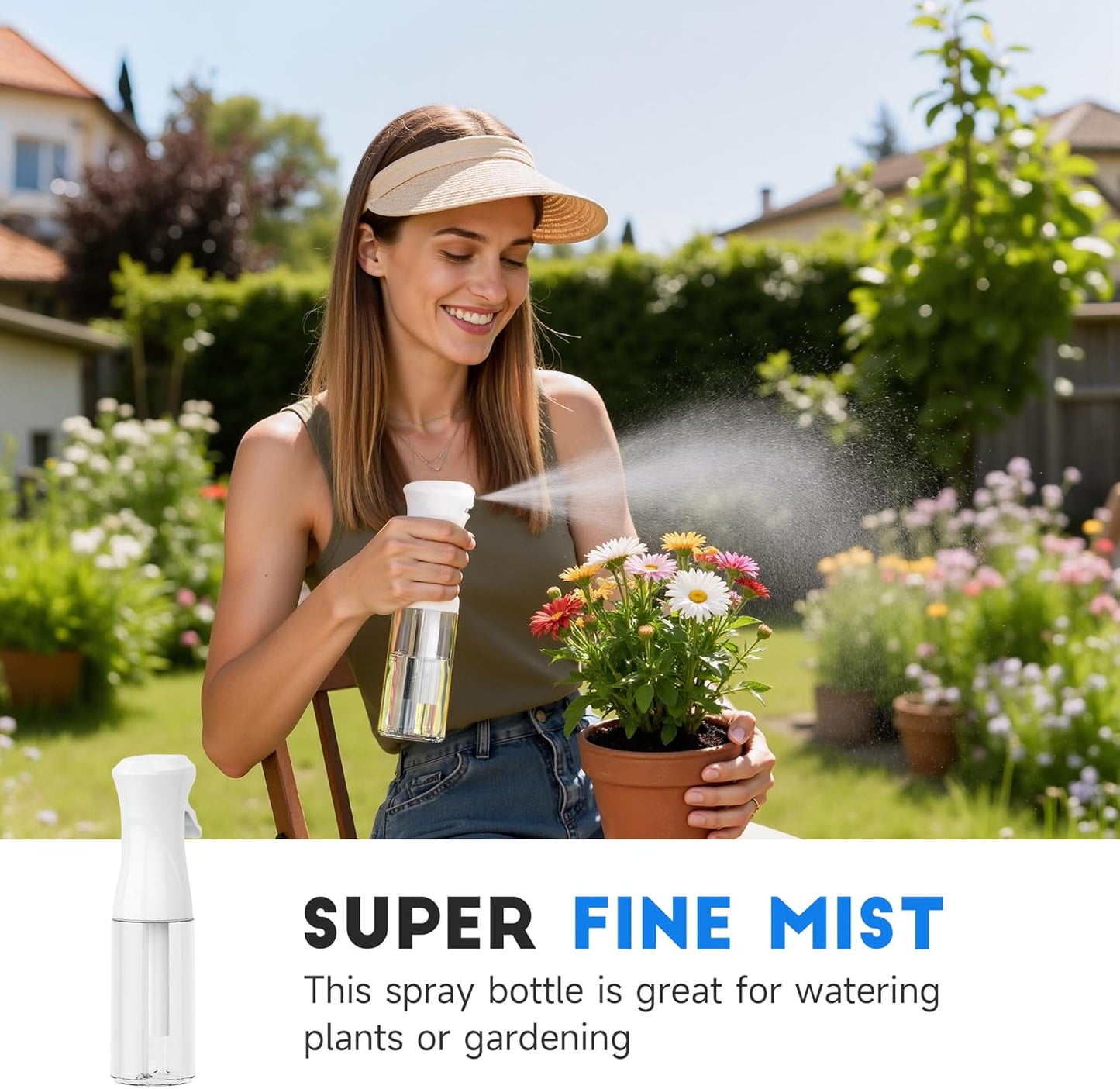 Continuous Spray Bottle for Hair - 3 Pack Refillable Mister for Hairstyling, Plants & Skincare | 6.8 OZ (Black & White)