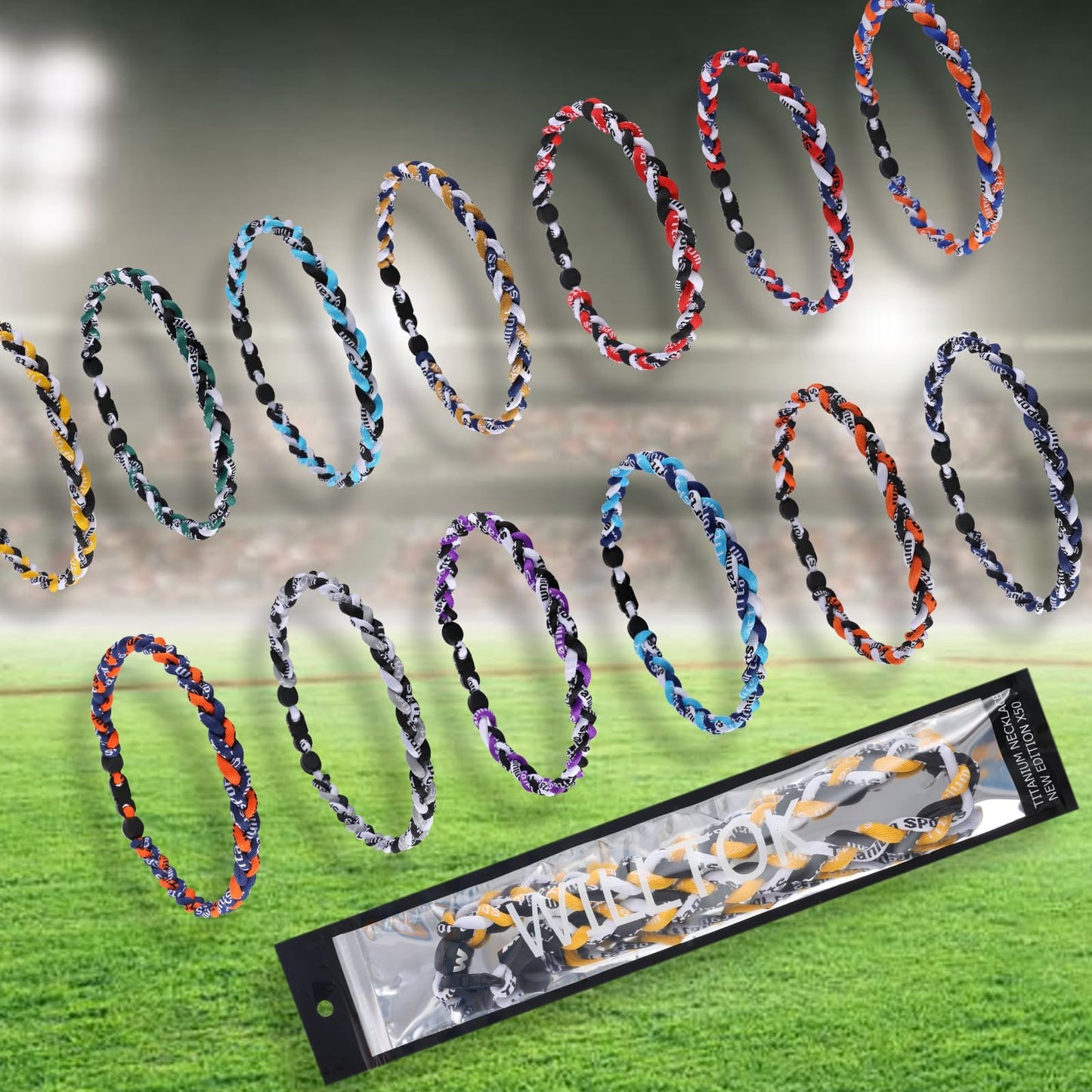 Willtok Premium 18inch Baseball Necklace w/Nylon Tri-Braided Rope Tornado Design