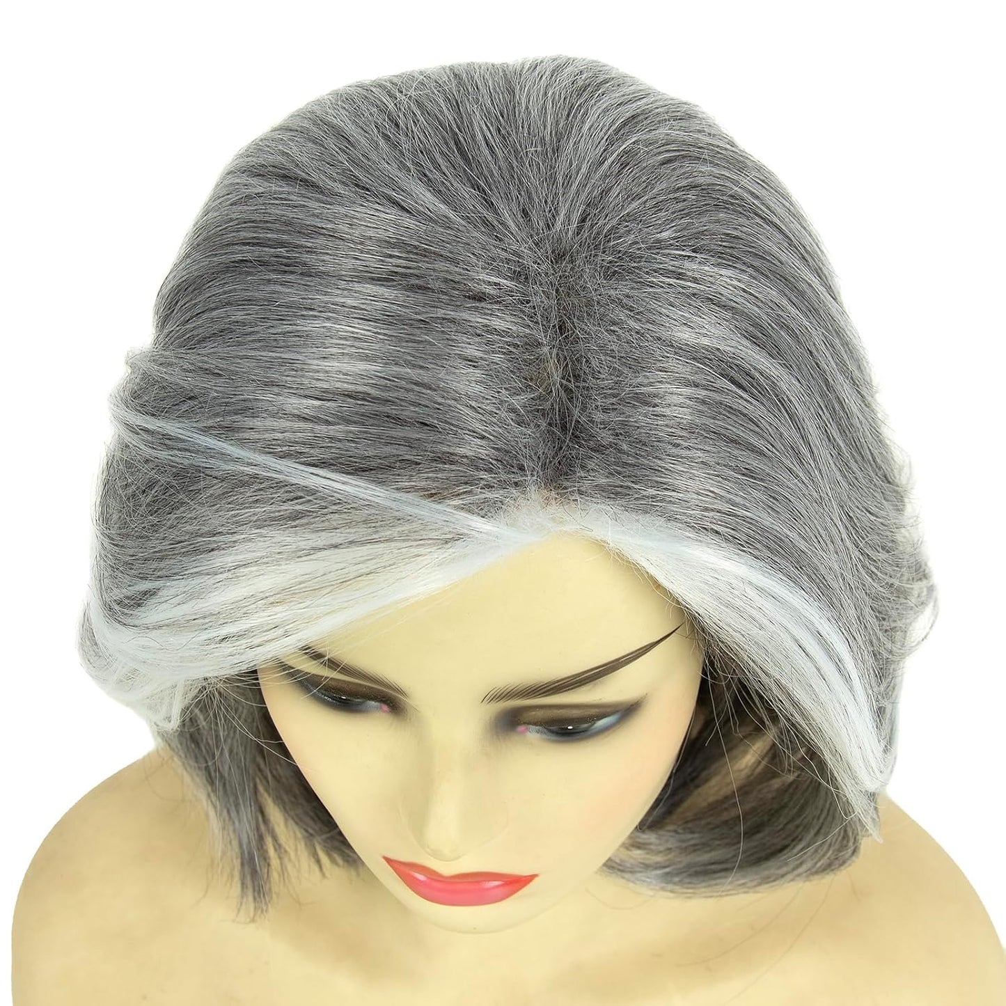 Grey White Highlight Wigs for Women - Heat Resistant Synthetic Hair | Natural Wave Cosplay & Daily Use (Silver Gray)