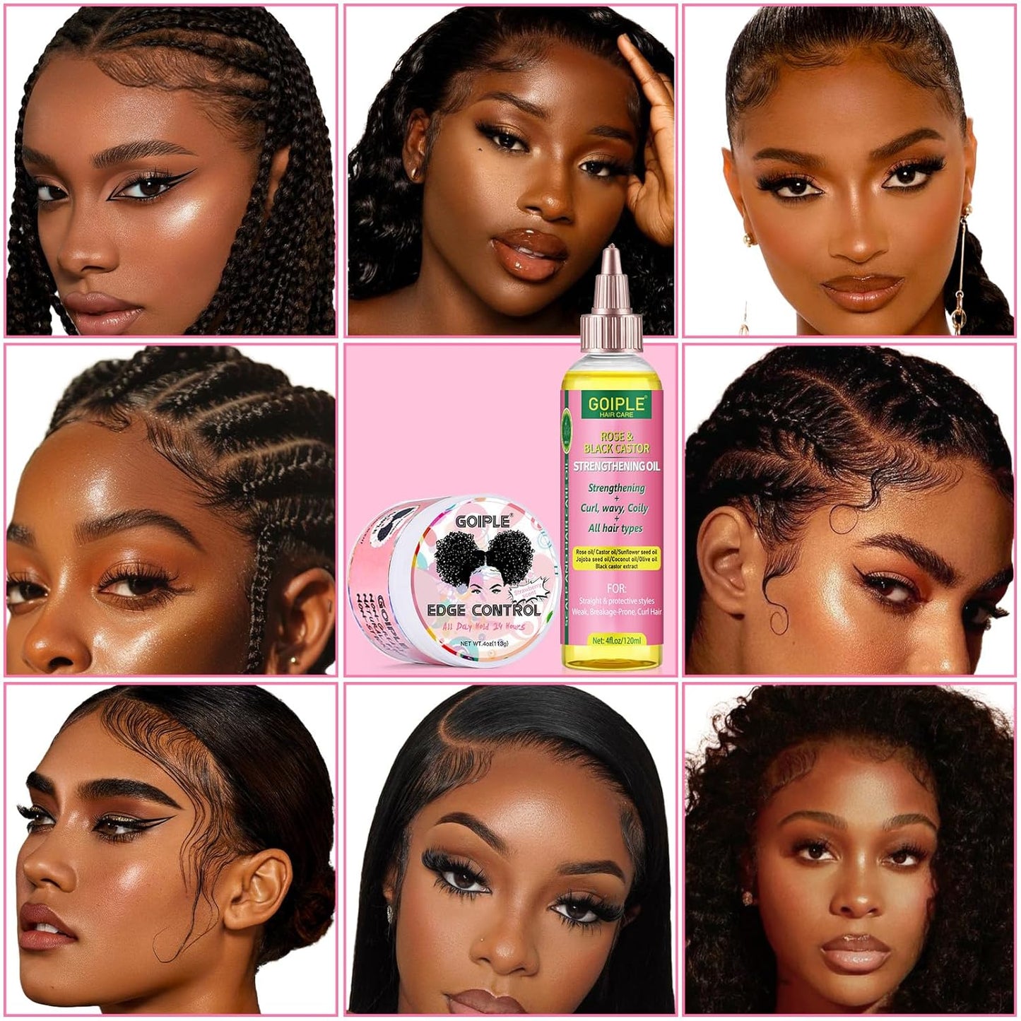 Edge Control Wax - Strong Hold Non-Greasy Hair Styling Gel for Black Hair | Rose & Black Castor Oil for Growth