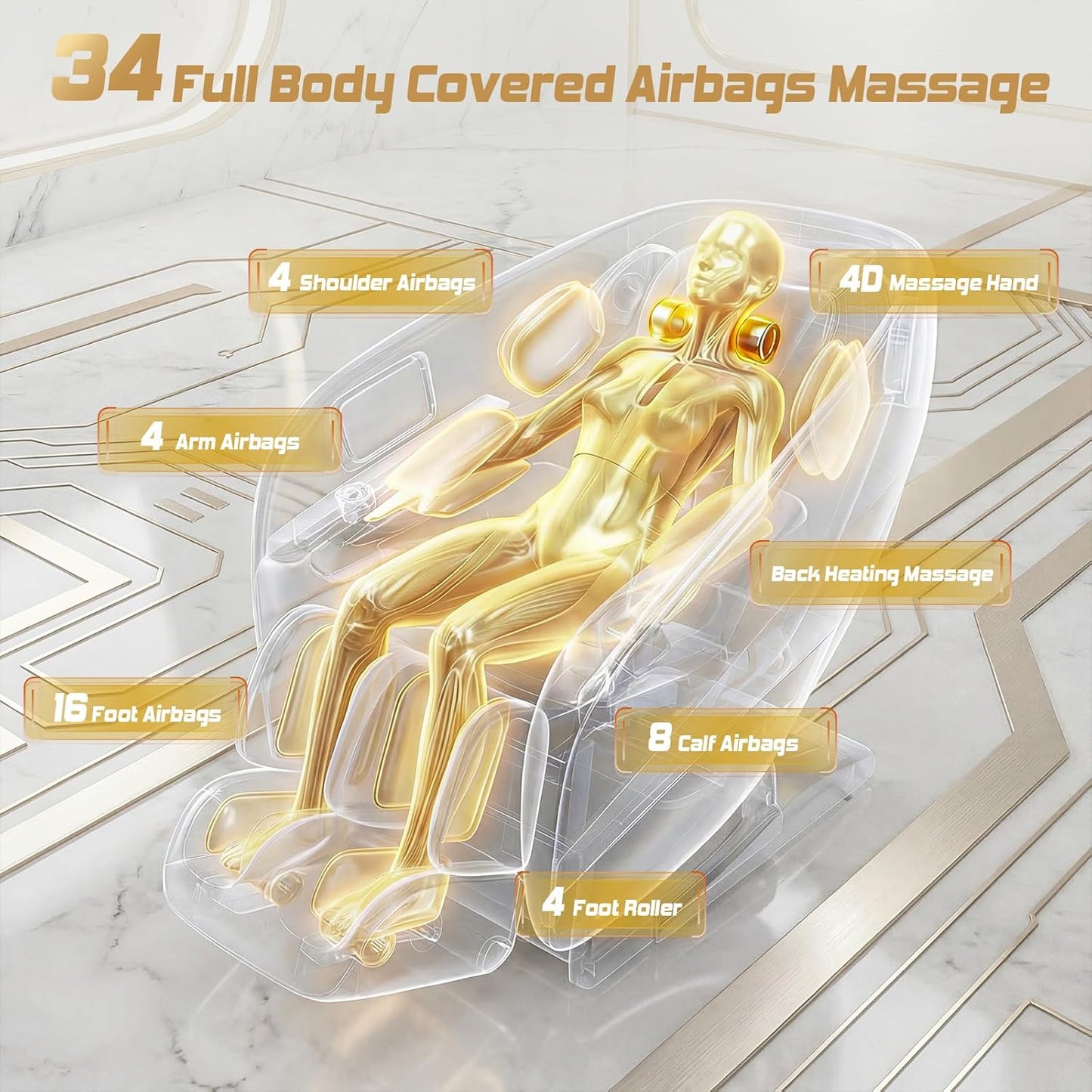 4D Massage Chair - Full Body Zero Gravity Recliner with 34 Airbags & 20 Auto Programs | AI Voice Control, 55" SL Track, Beige