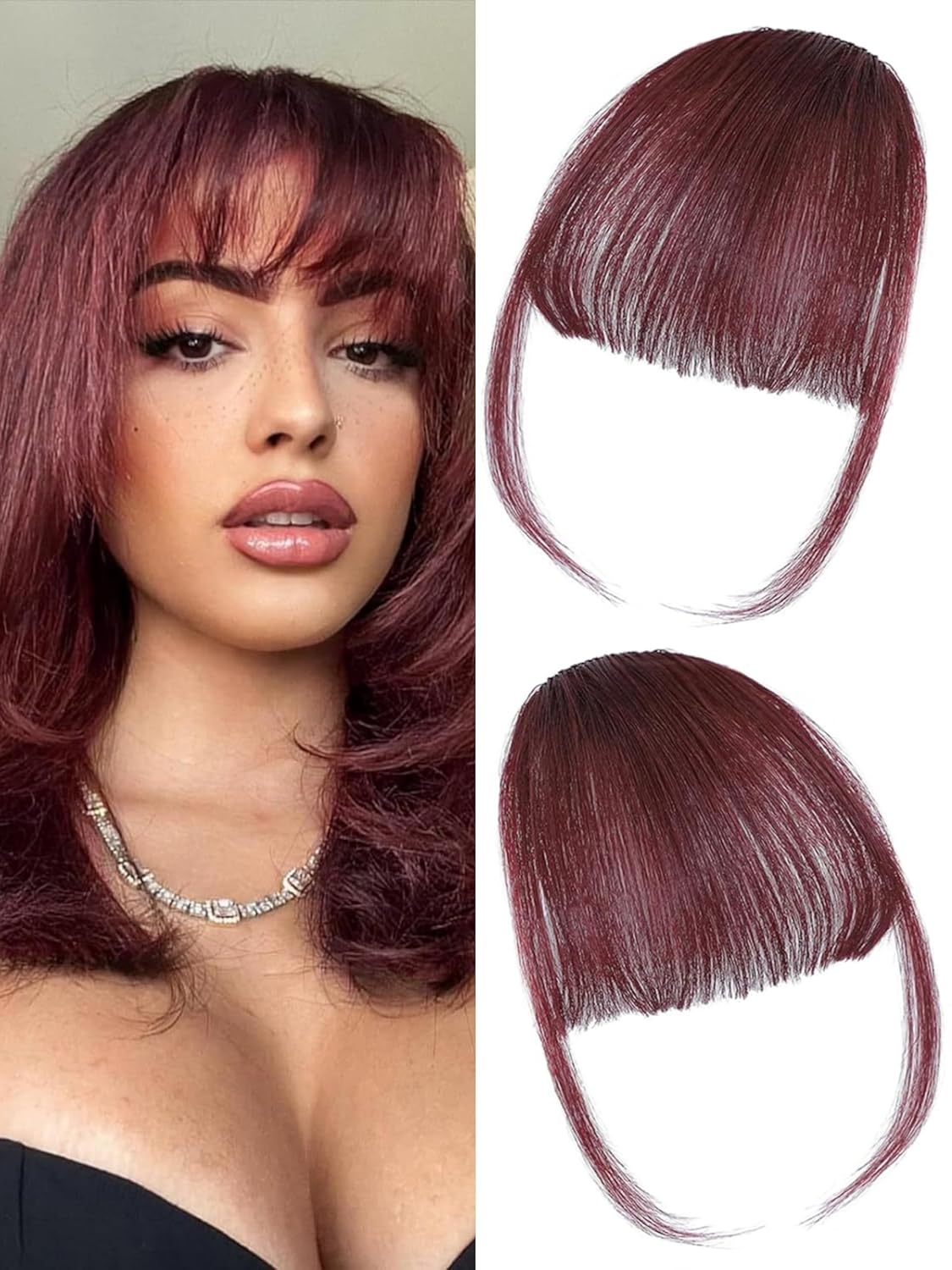Clip In Bangs - 100% Real Human Hair Extensions | Natural Black Wispy Fringe for Women